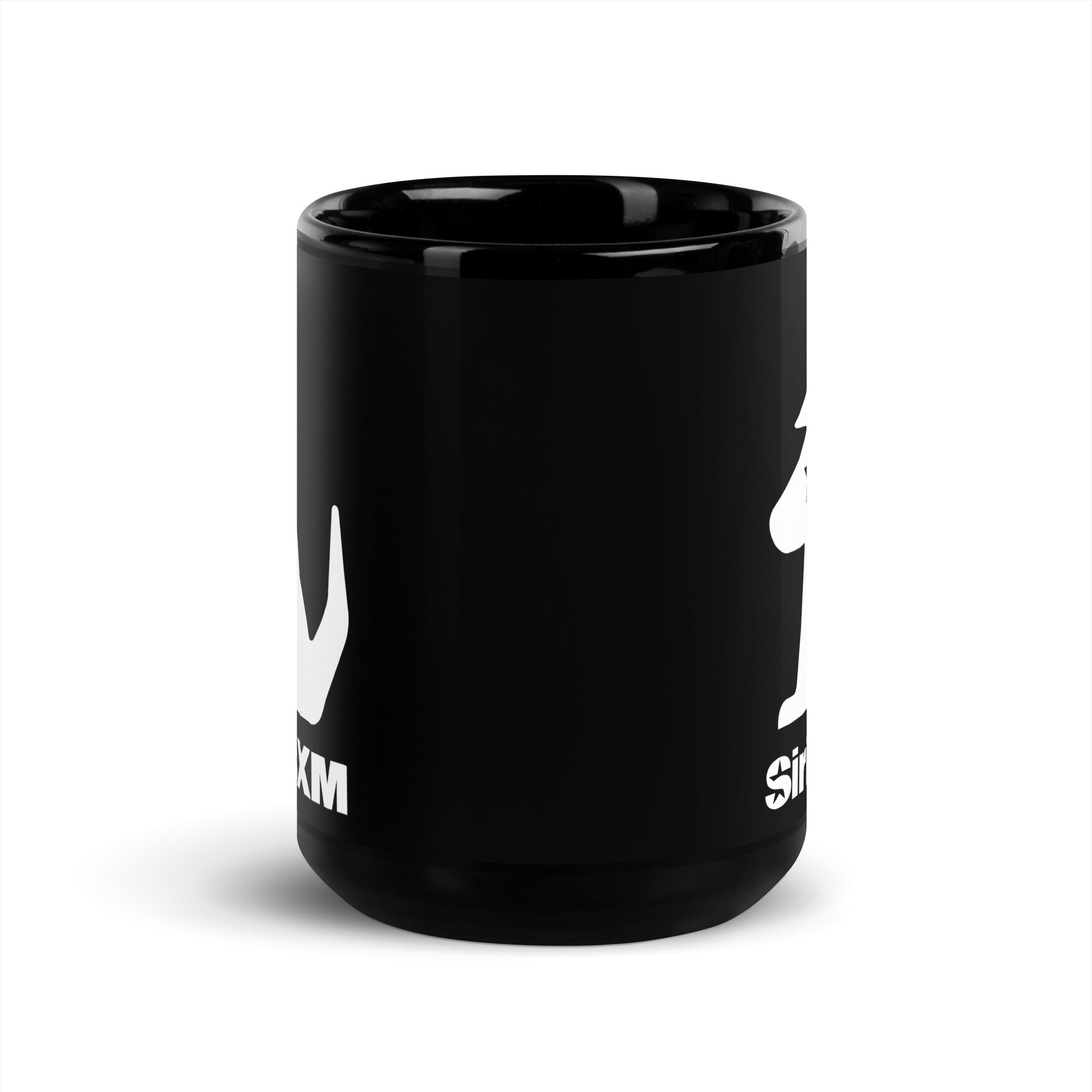 Black ceramic mug. View opposite handle.