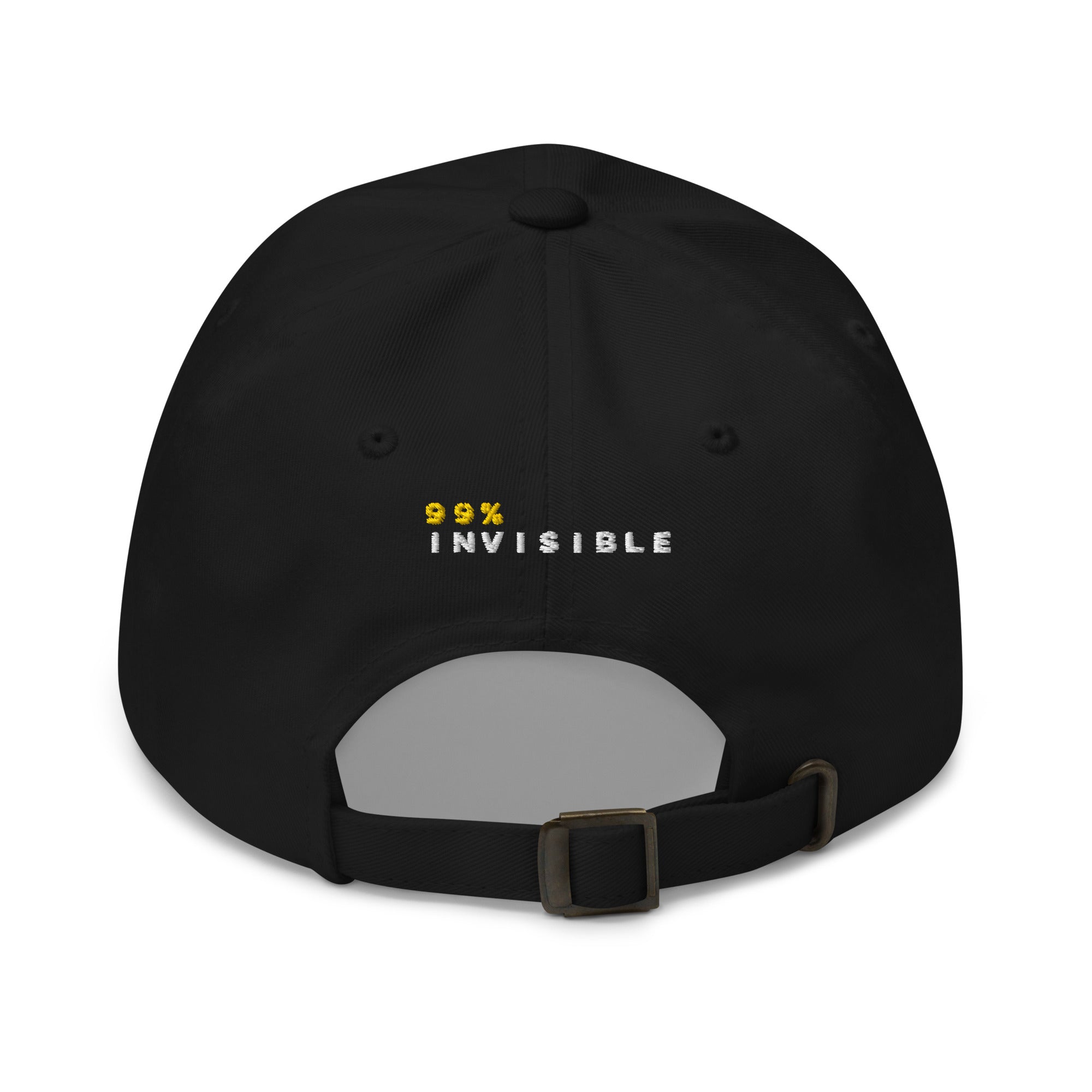 Black baseball cap with the text '99% INVISIBLE' on the back.