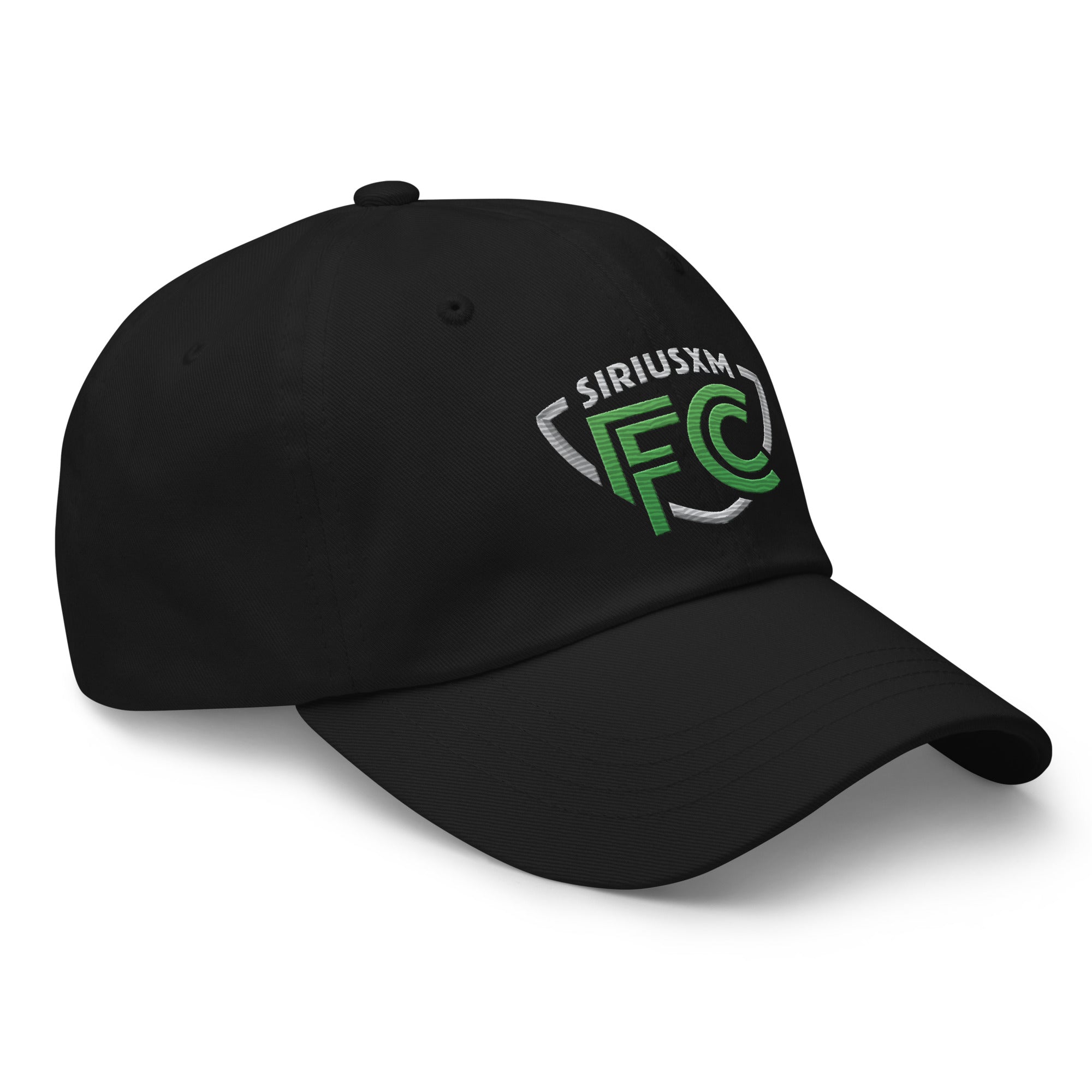 Black cap featuring SiriusXM FC logo in green and gray embroidery.