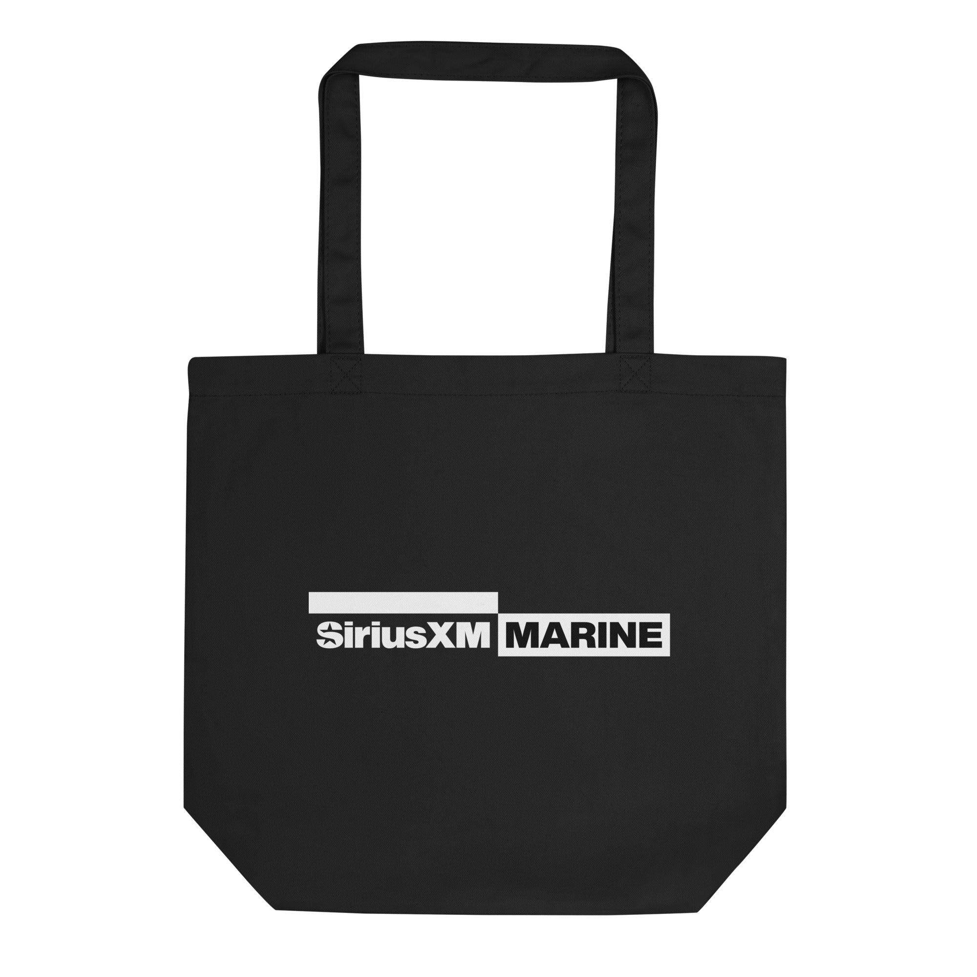 Black tote bag featuring the SiriusXM Marine logo in white text.