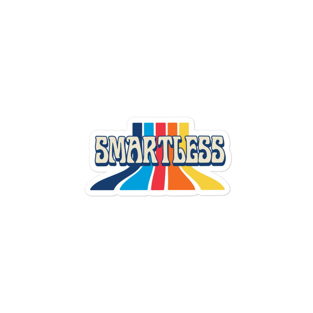 Sticker featuring the word 'SMARTLESS' in bold, playful font with colorful blue, red, and orange stripes behind it.'