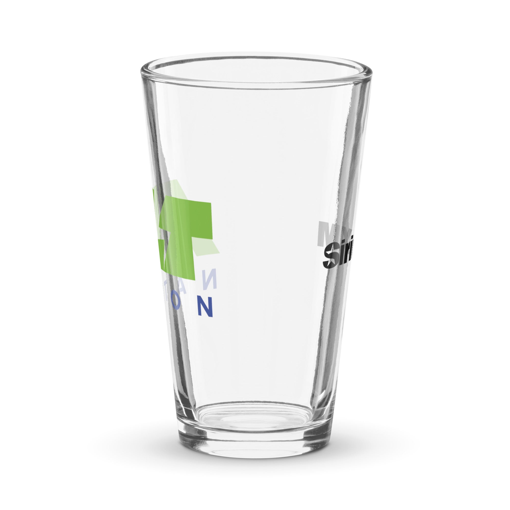 Clear pint glass. Side view.