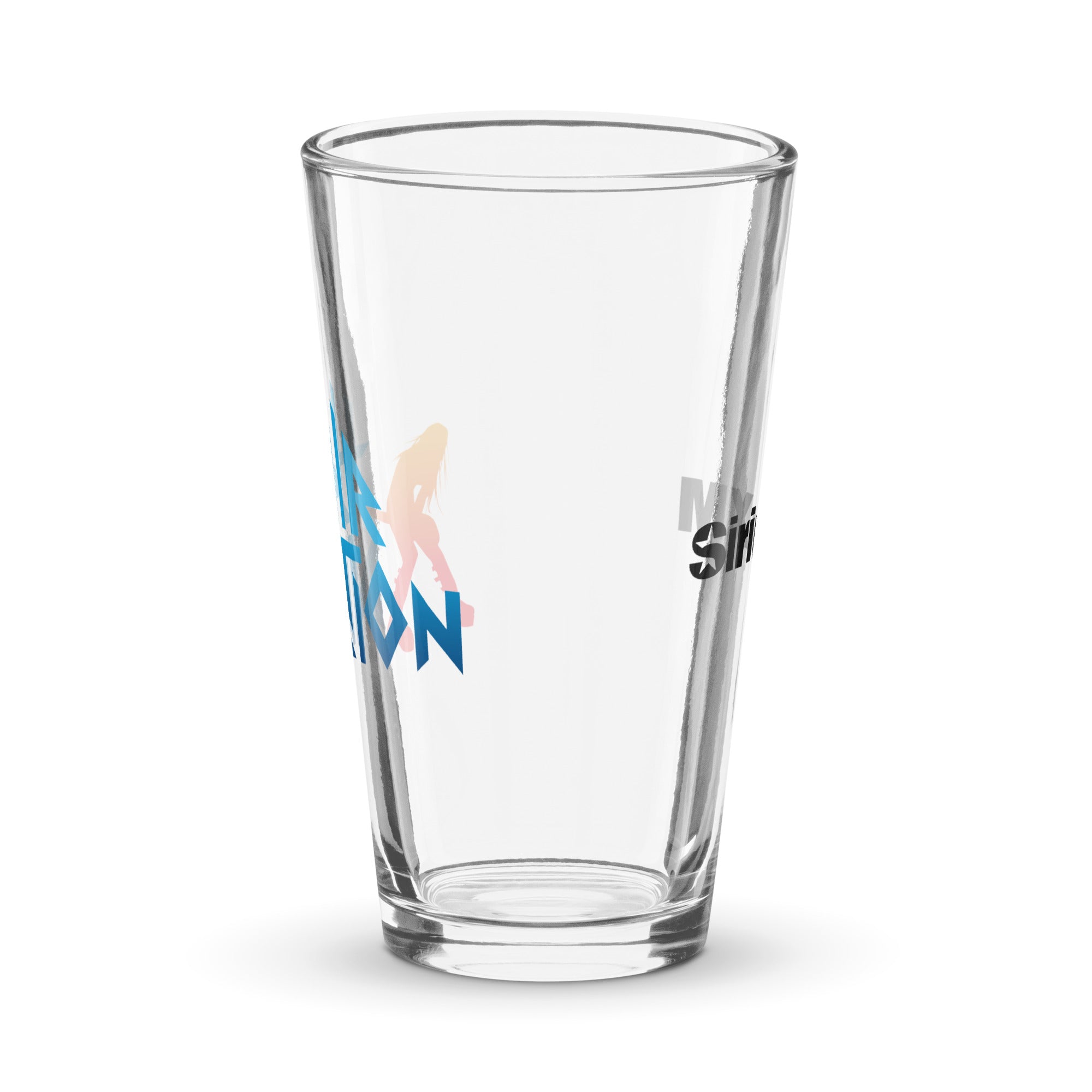 Clear pint glass. Side view.