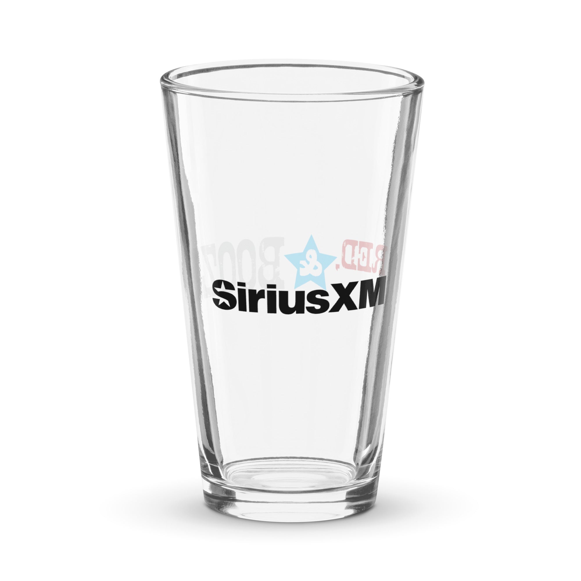 Back of clear glass with 'SiriusXM' logo in black.