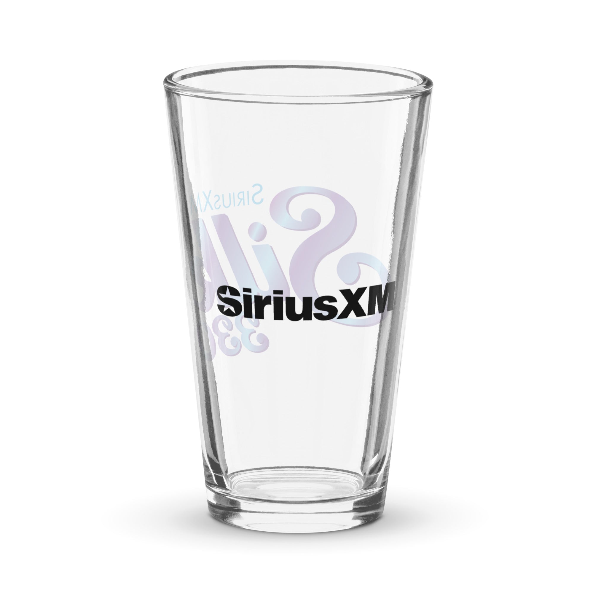 Back of clear glass with 'SiriusXM' logo in black.