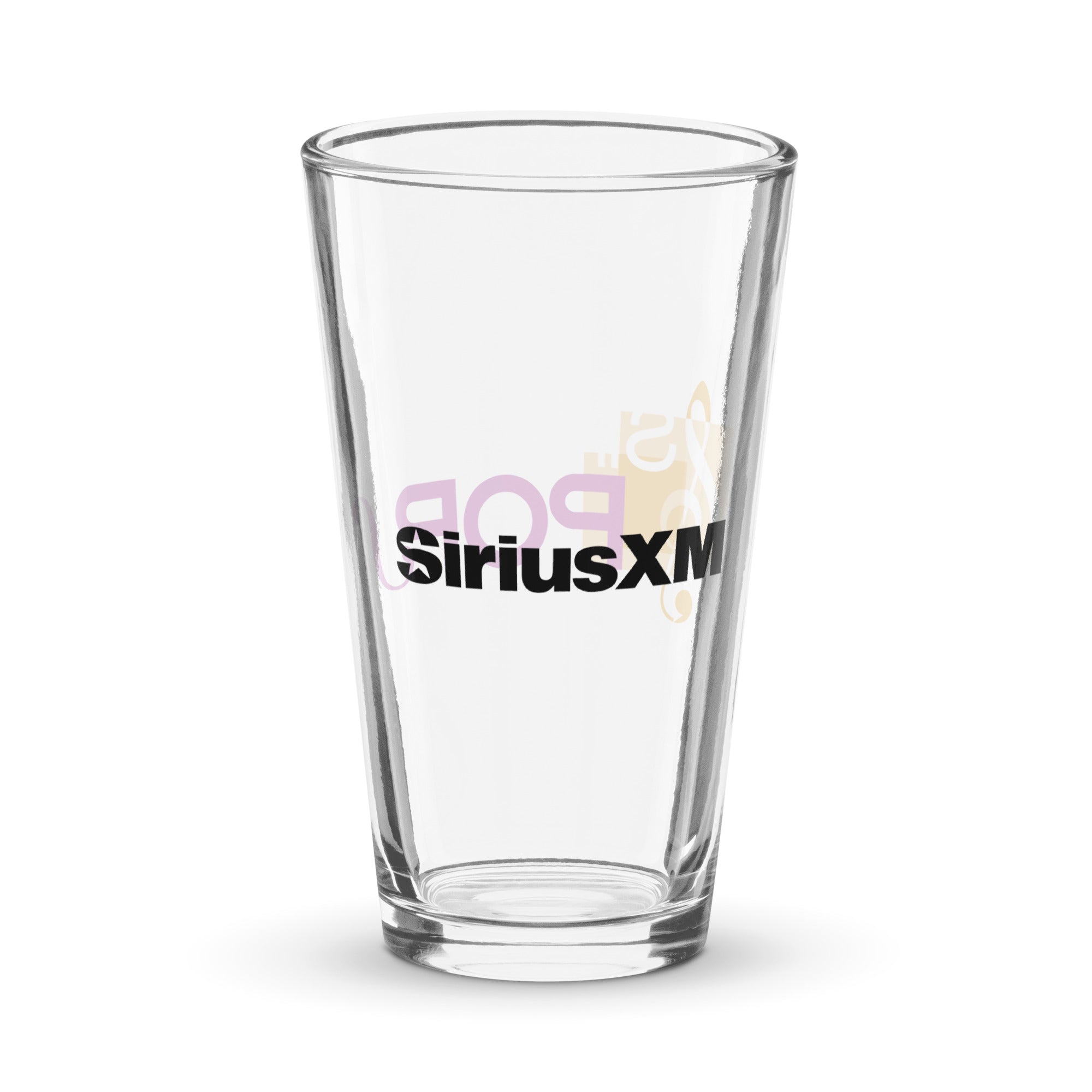 Back of clear glass with 'SiriusXM' logo in black.