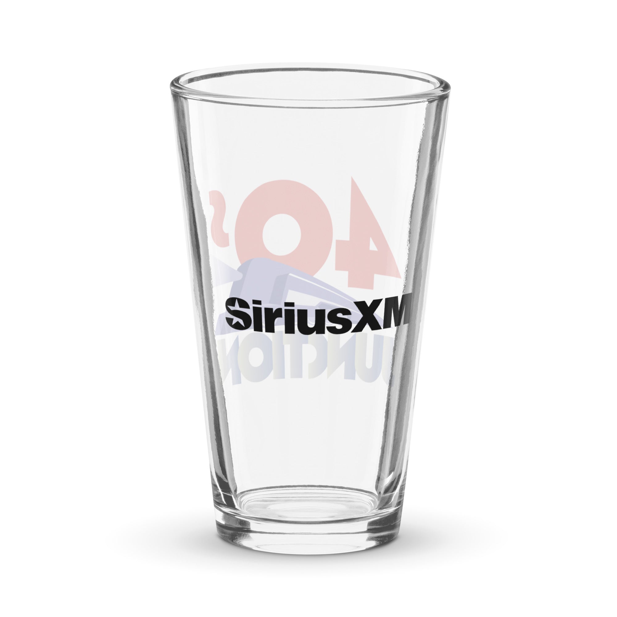 Back of clear glass with 'SiriusXM' logo in black.