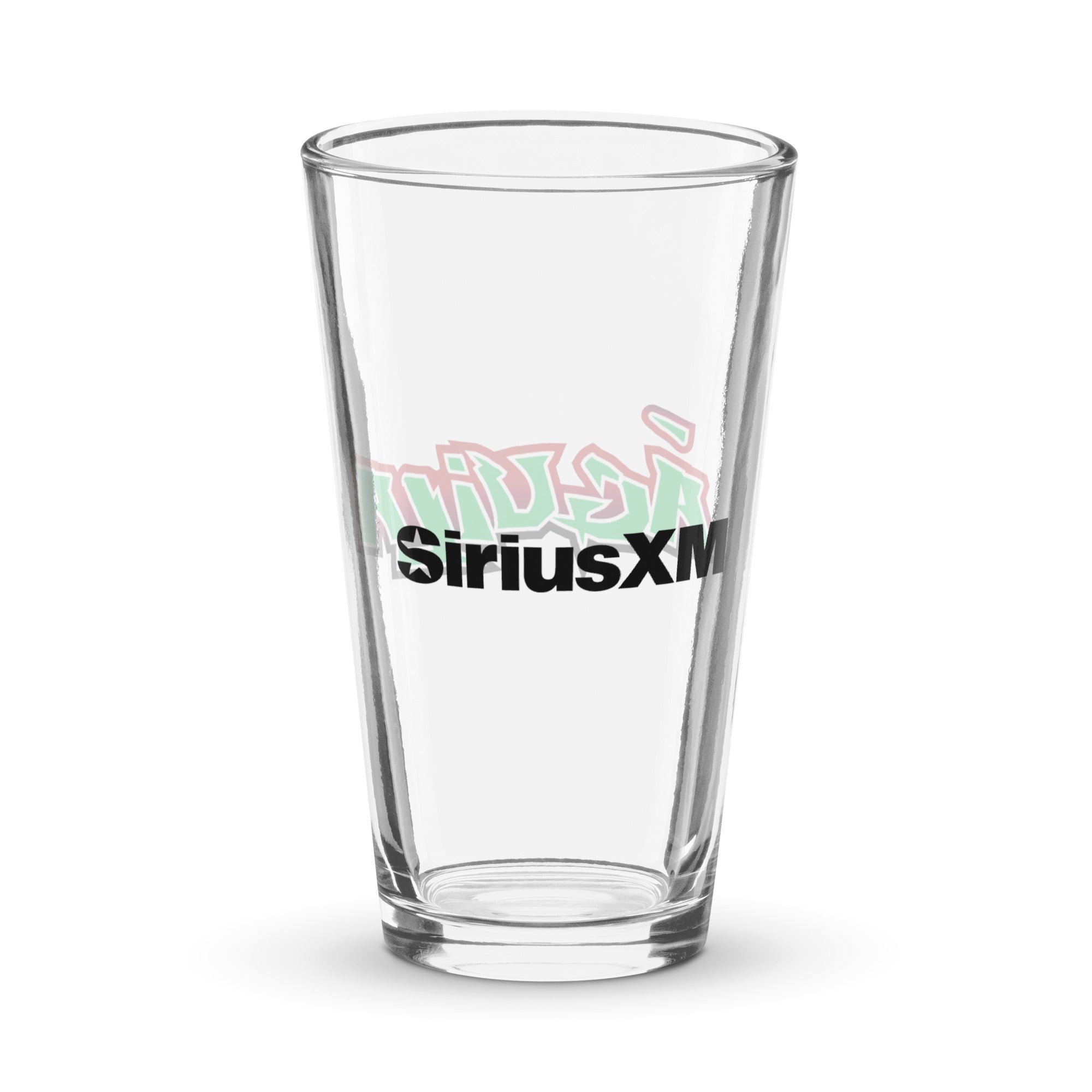 Back of clear glass with 'SiriusXM' logo in black.