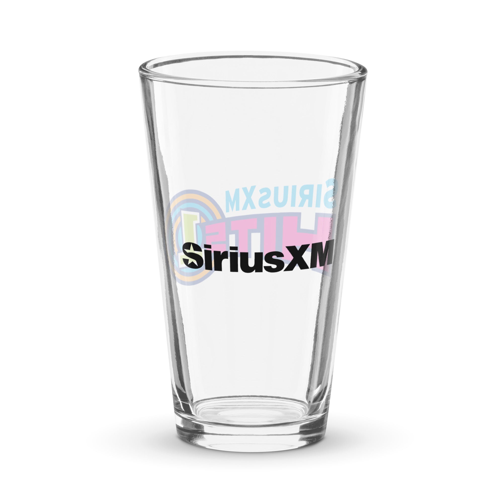 Back of clear glass with 'SiriusXM' logo in black.