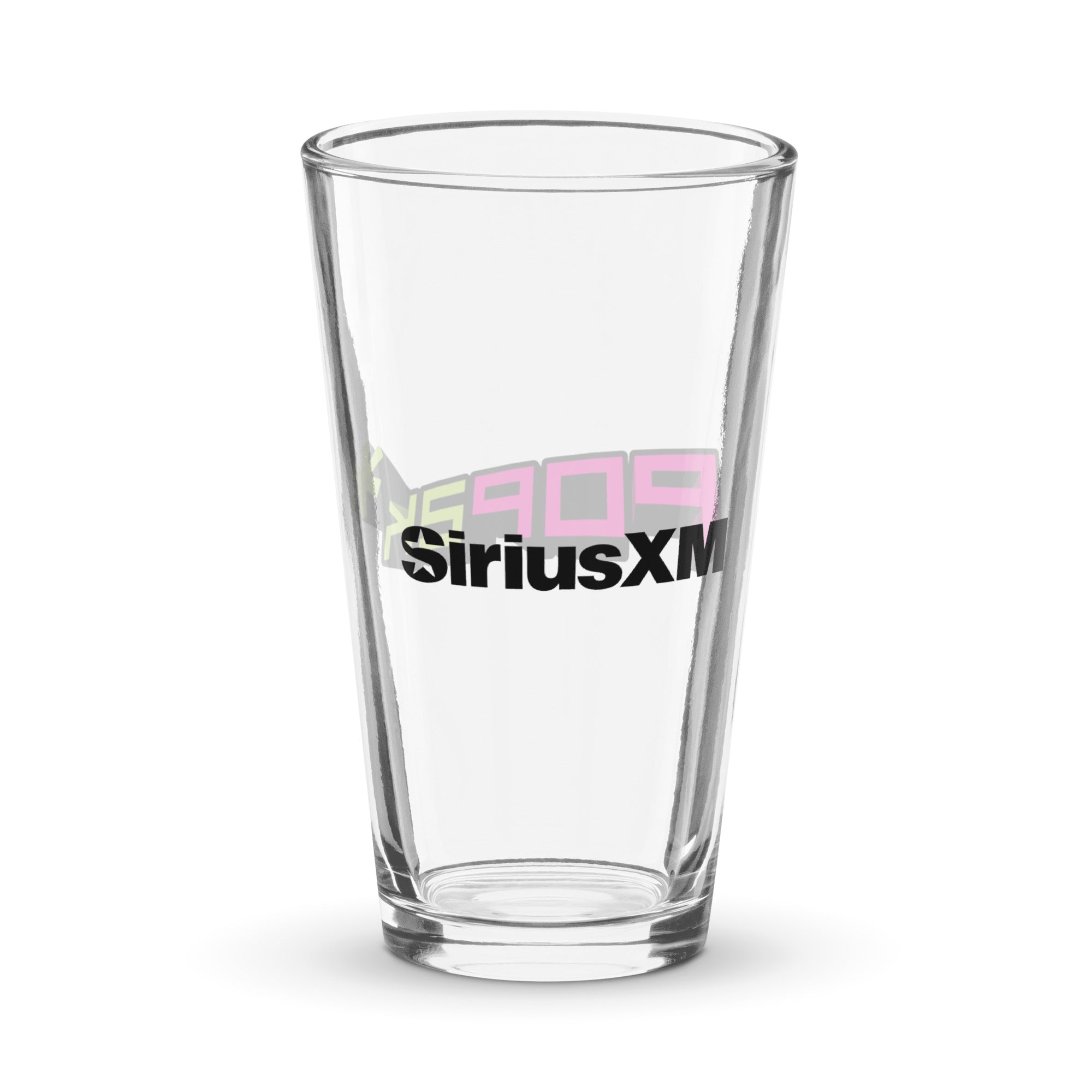 Back of clear glass with 'SiriusXM' logo in black.