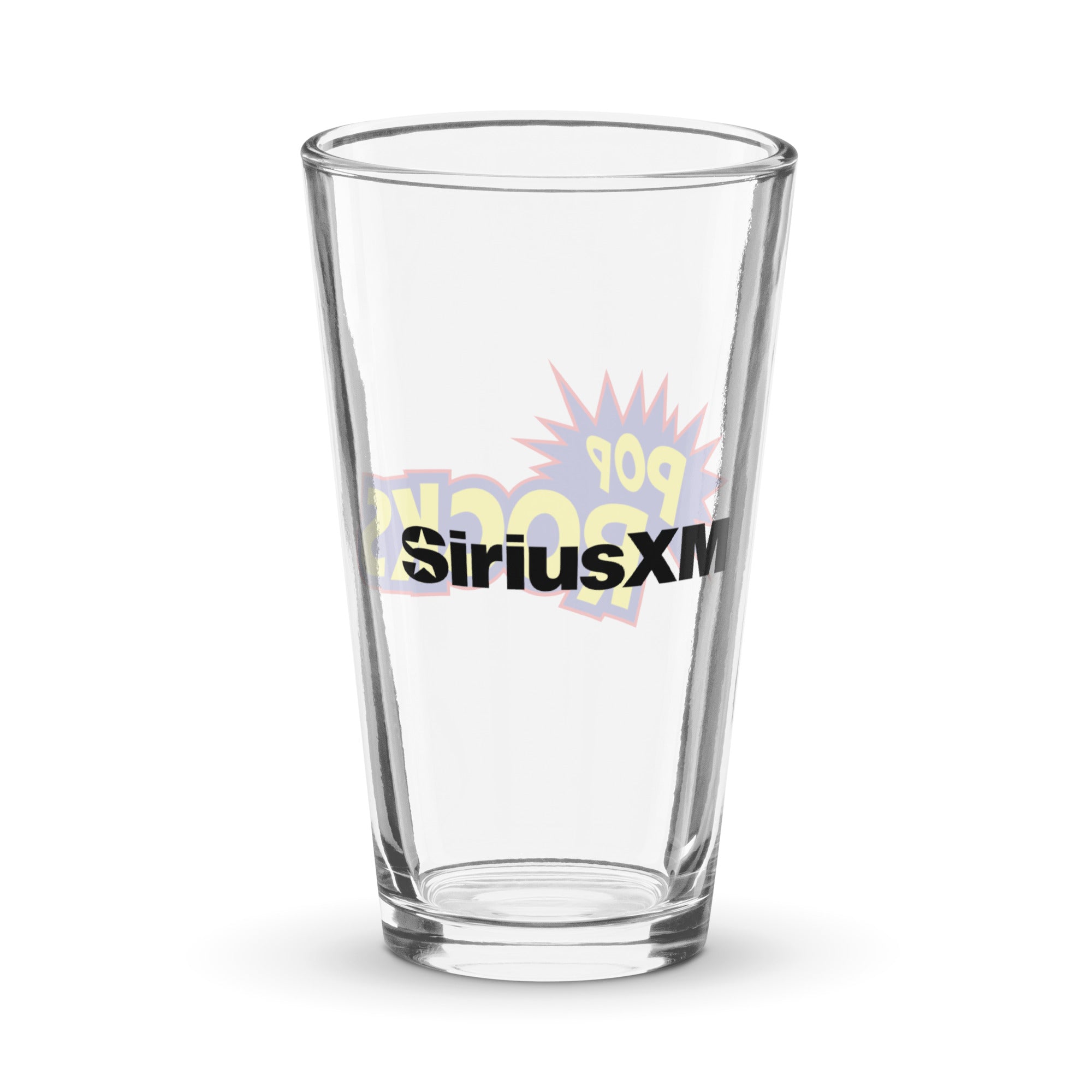 Back of clear glass with 'SiriusXM' logo in black.