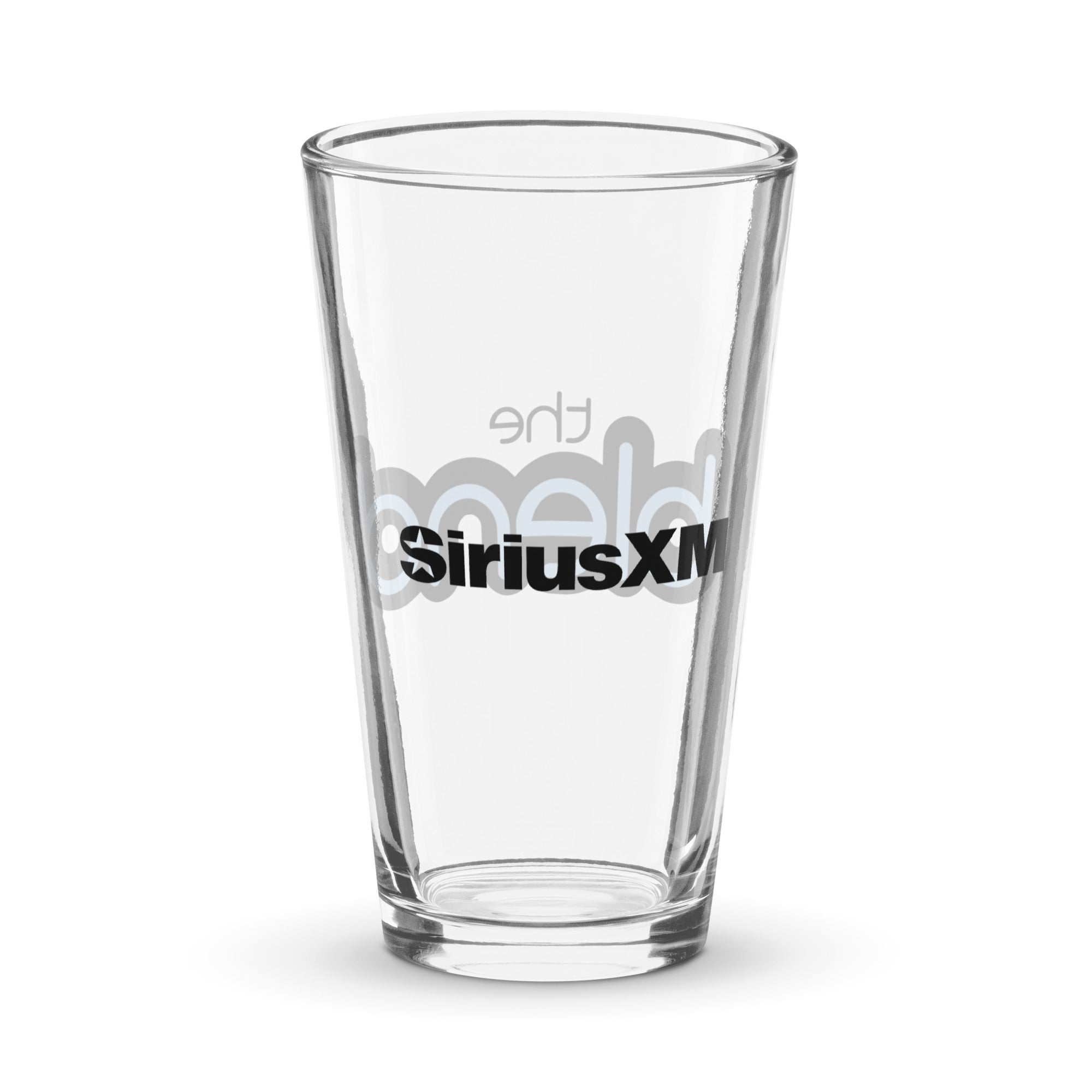 Back of clear glass with 'SiriusXM' logo in black.