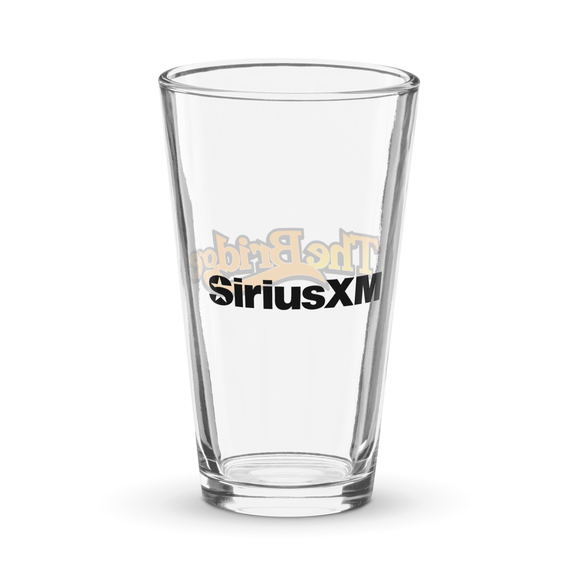 Back of clear glass with 'SiriusXM' logo in black.