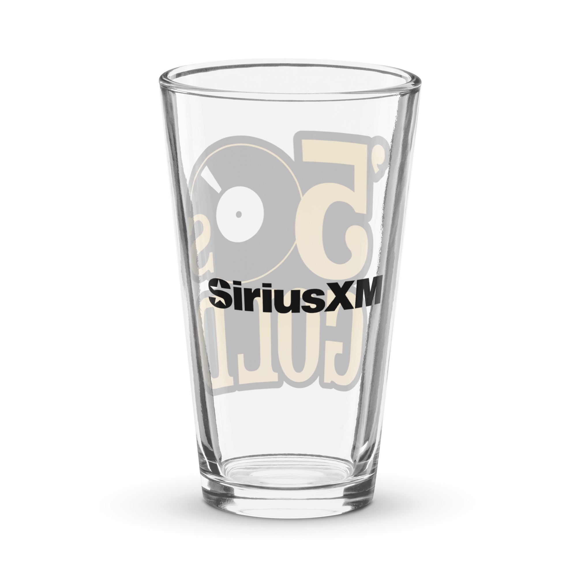 Back of clear glass with 'SiriusXM' logo in black.