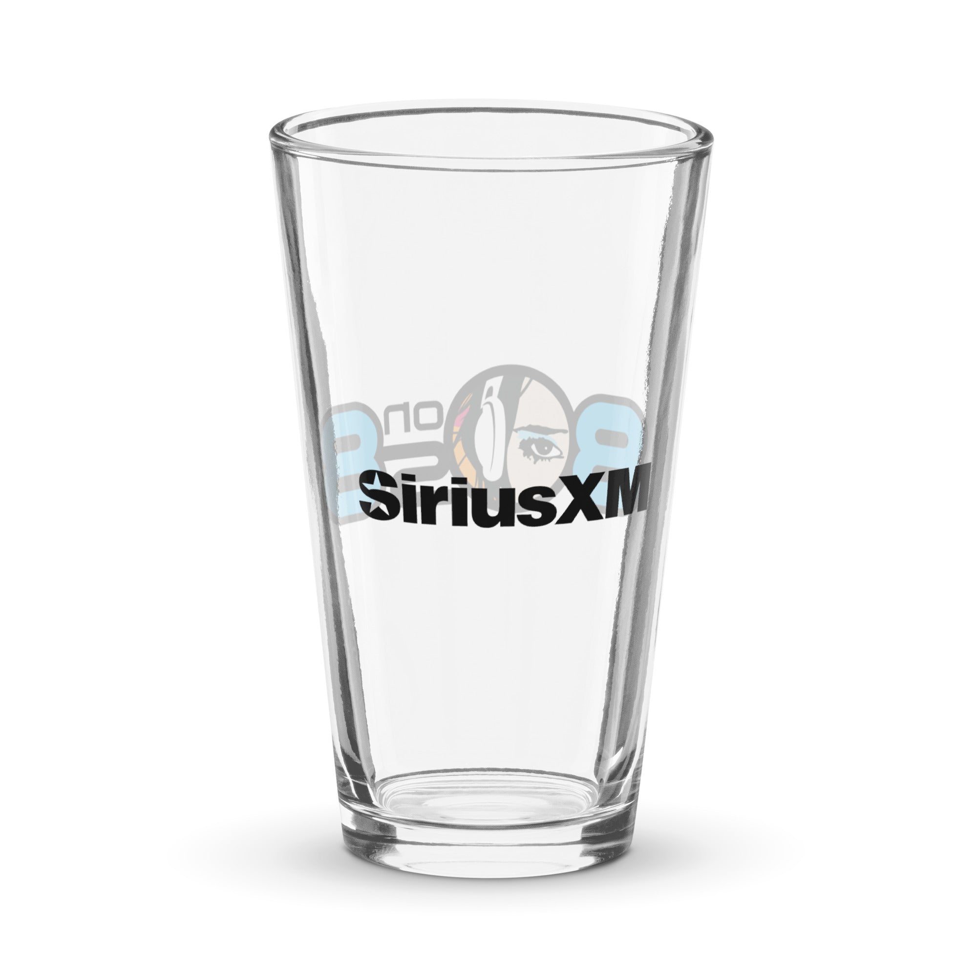 Back of clear glass with 'SiriusXM' logo in black.