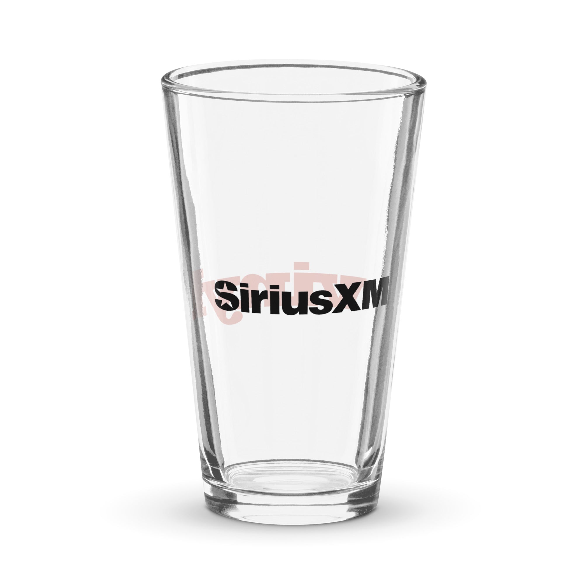 Back of clear glass with 'SiriusXM' logo in black.