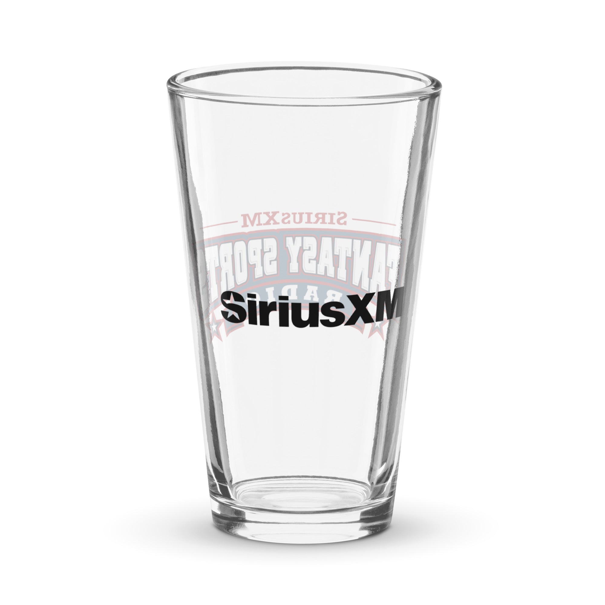 Back of clear glass with 'SiriusXM' logo in black.