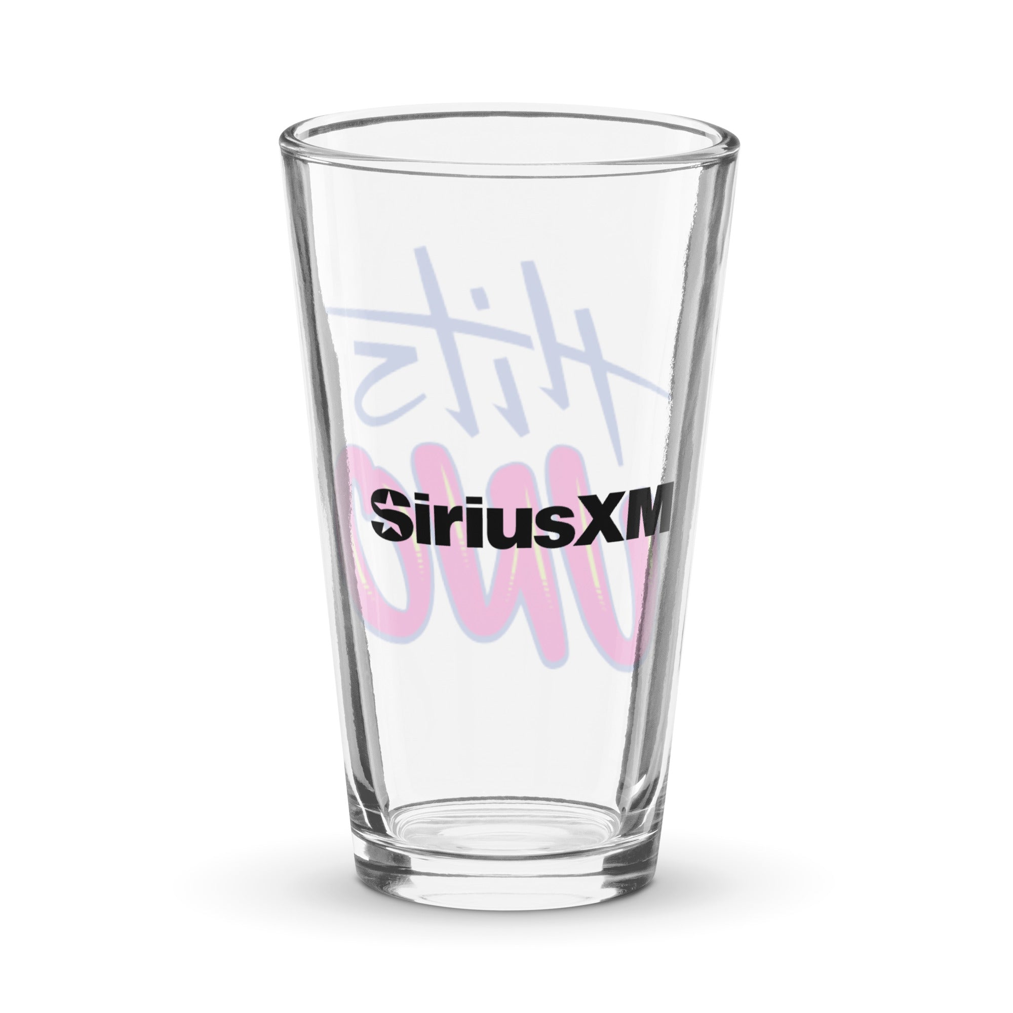 Back of clear glass with 'SiriusXM' logo in black.