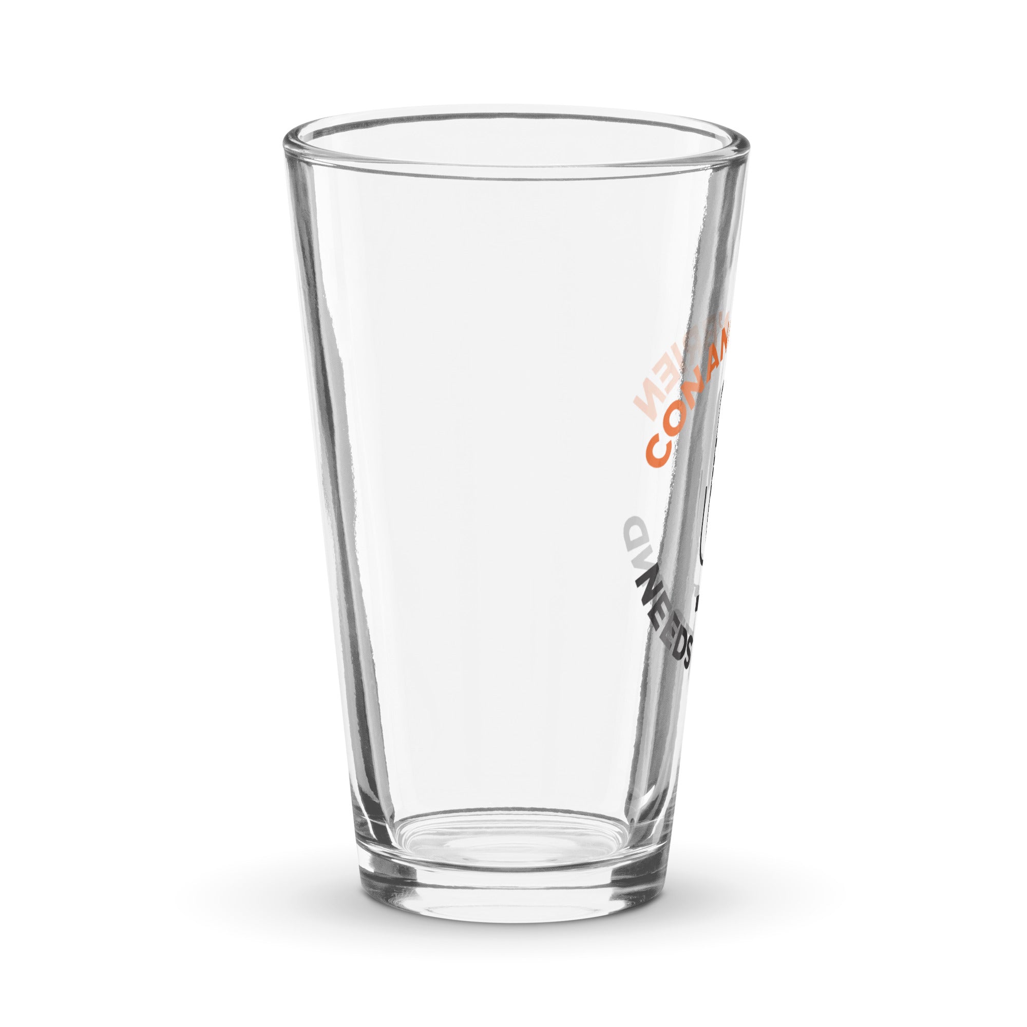 Side view of clear glass tumbler.