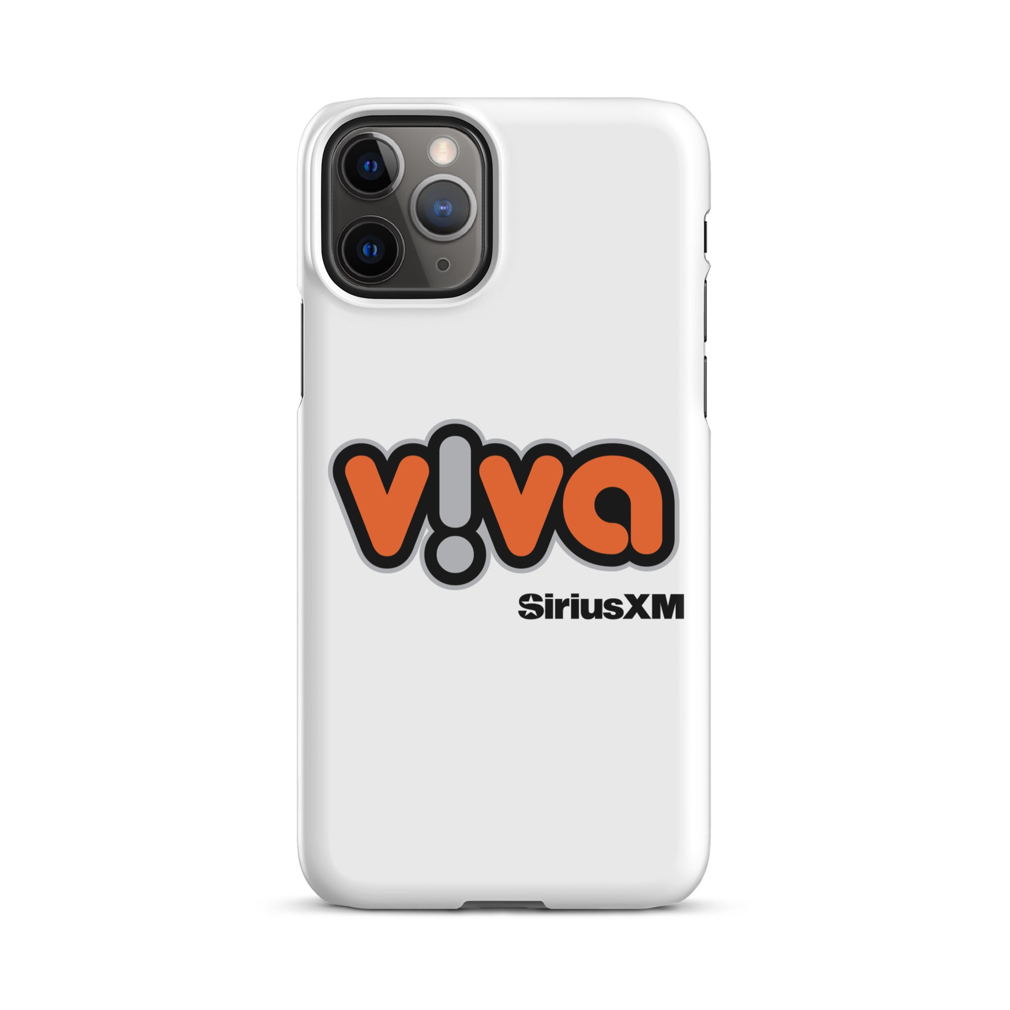 White phone case featuring the 'v!va' logo with 'SiriusXM' branding.