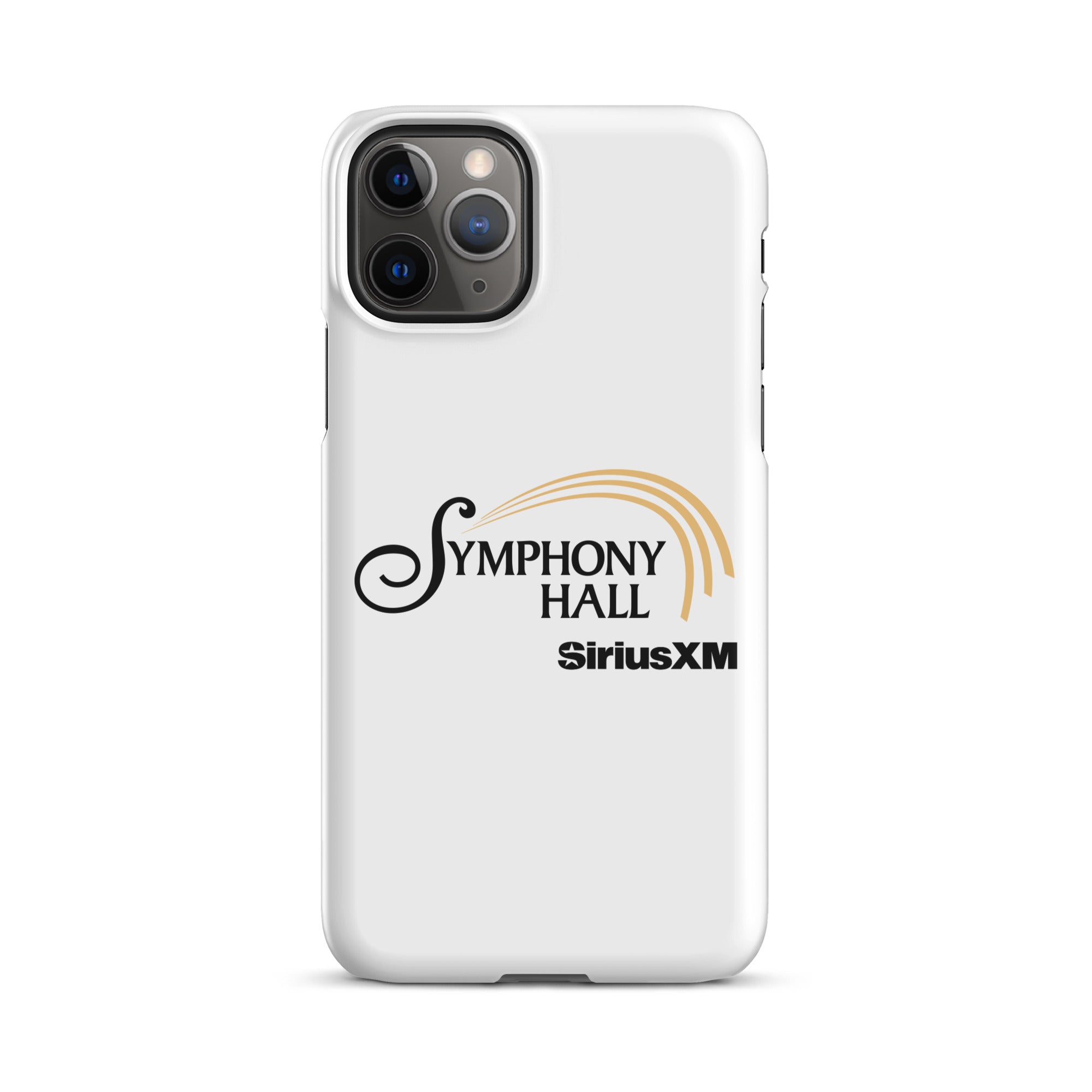 White phone case featuring 'Symphony Hall' logo and 'SiriusXM' branding.