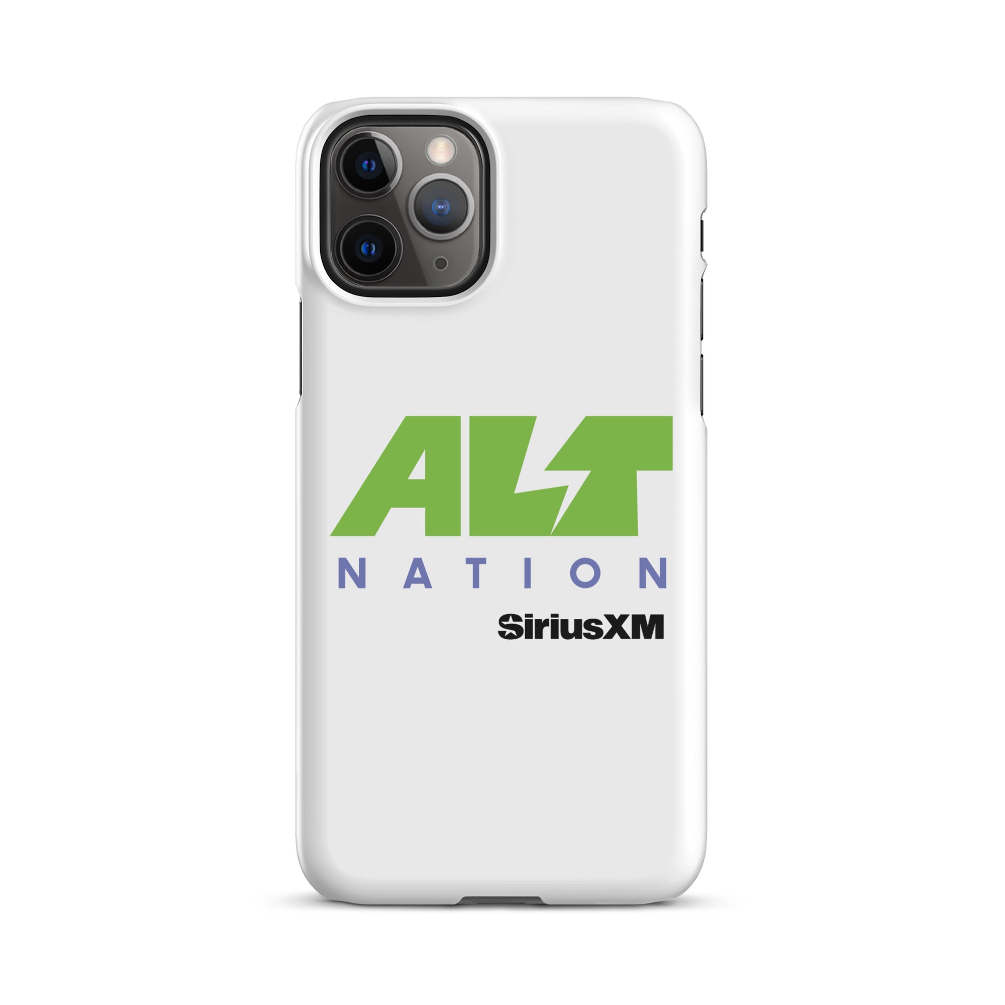 White phone case featuring the 'ALT NATION' logo in green and blue, alongside the 'SiriusXM' logo.