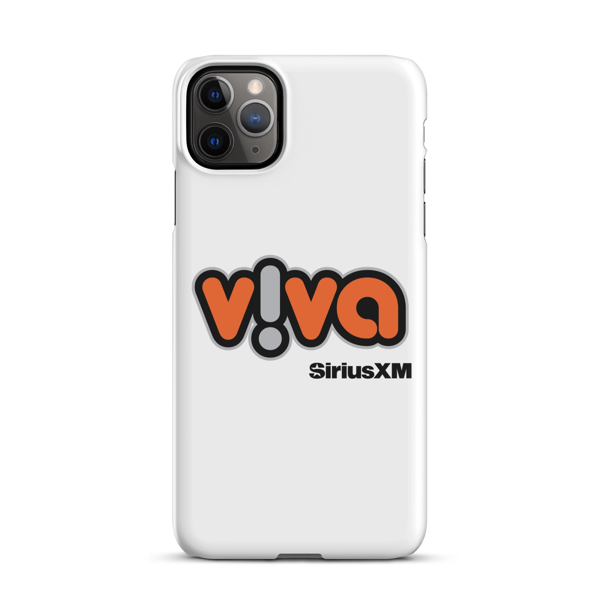 White phone case featuring the 'v!va' logo with 'SiriusXM' branding.