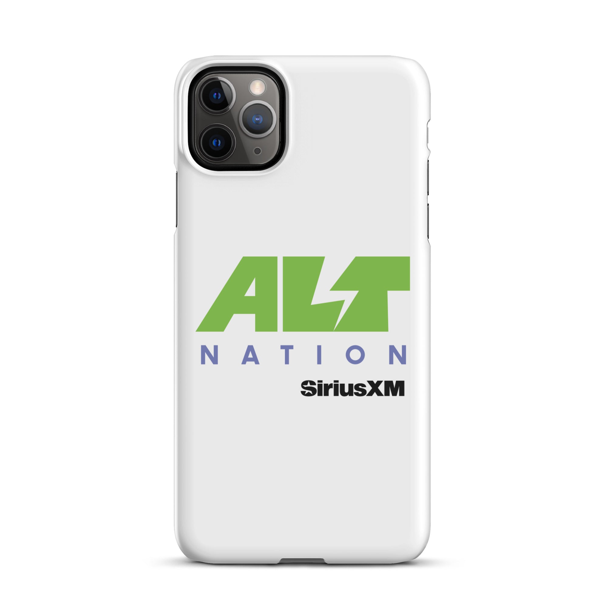 White phone case featuring the 'ALT NATION' logo in green and blue, alongside the 'SiriusXM' logo.