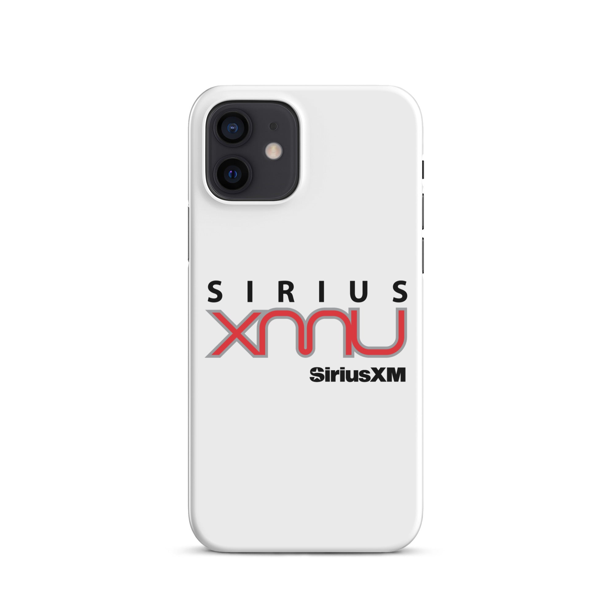 White phone case featuring the 'SiriusXM' logo with 'SIRIUS XMU' text in black and red.