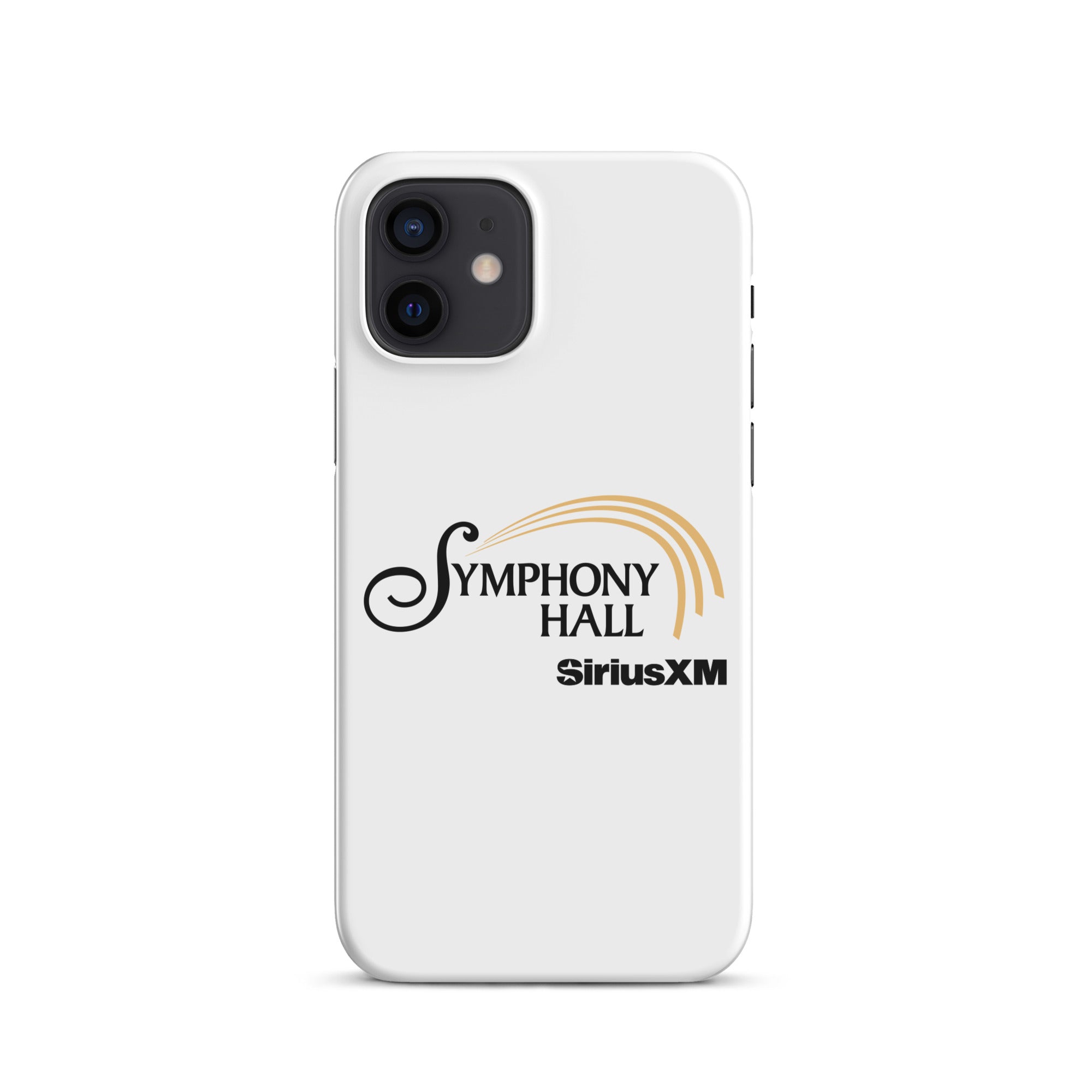 White phone case featuring 'Symphony Hall' logo and 'SiriusXM' branding.