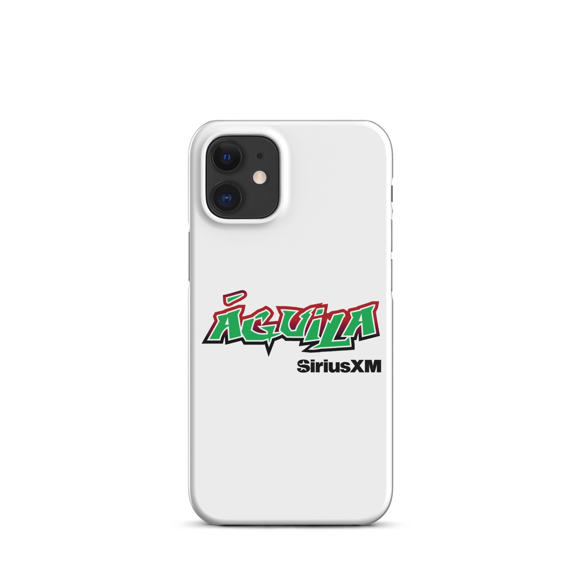 White phone case featuring the word 'Águila' in bold green and red letters, and 'SiriusXM' in black.