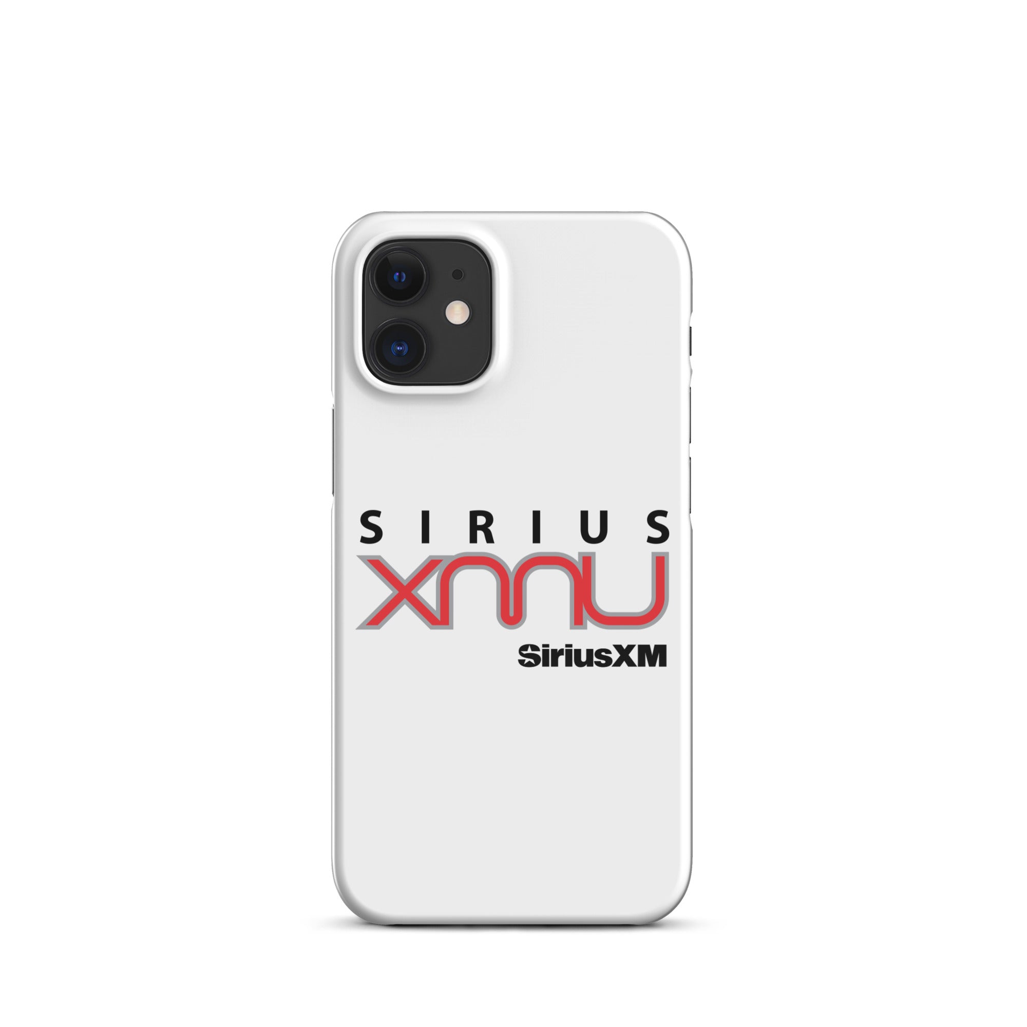 White phone case featuring the 'SiriusXM' logo with 'SIRIUS XMU' text in black and red.