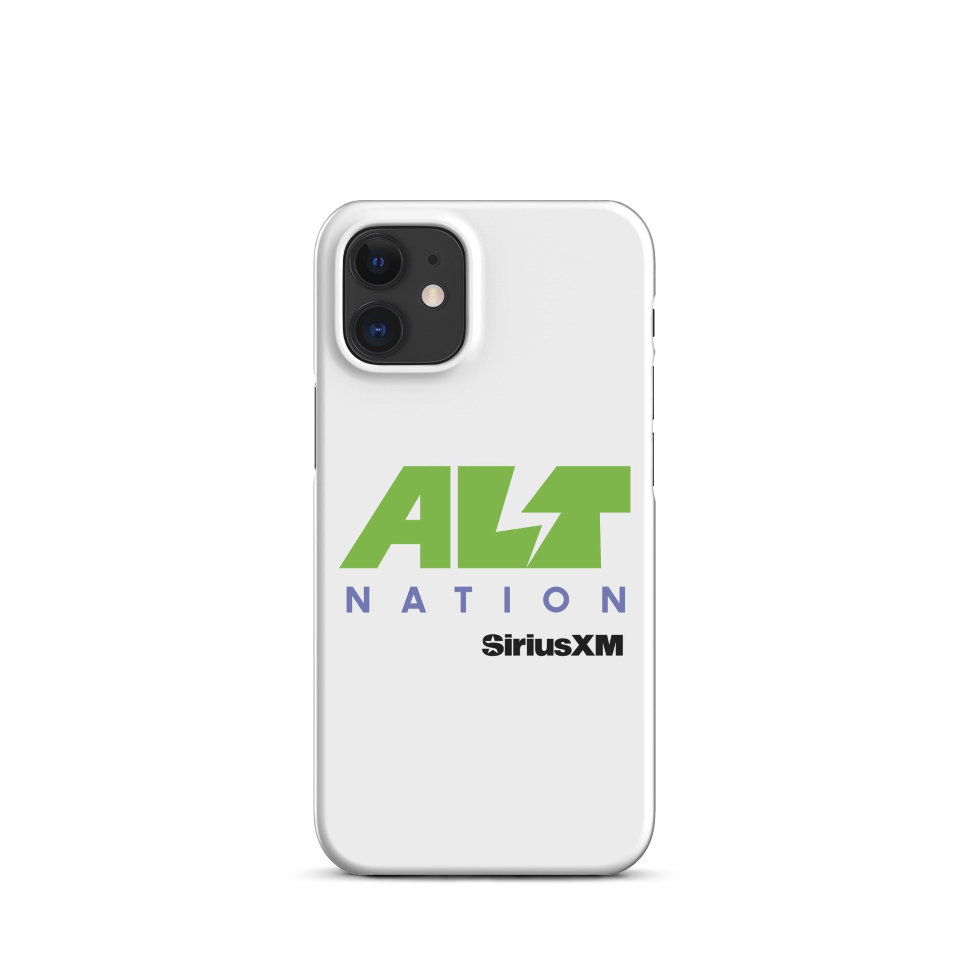 White phone case featuring the 'ALT NATION' logo in green and blue, alongside the 'SiriusXM' logo.