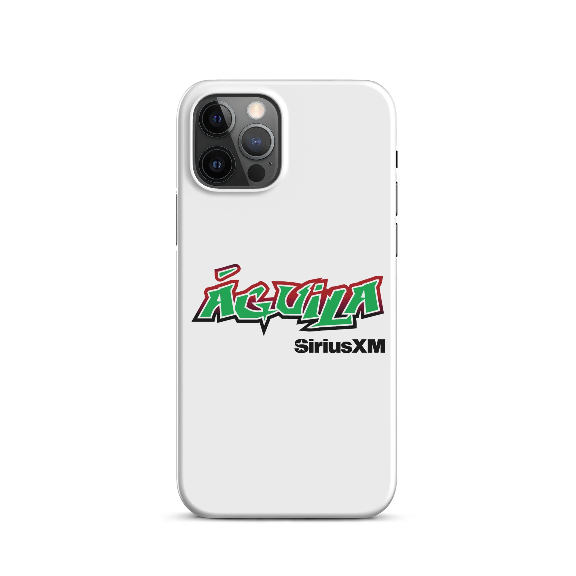 White phone case featuring the word 'Águila' in bold green and red letters, and 'SiriusXM' in black.