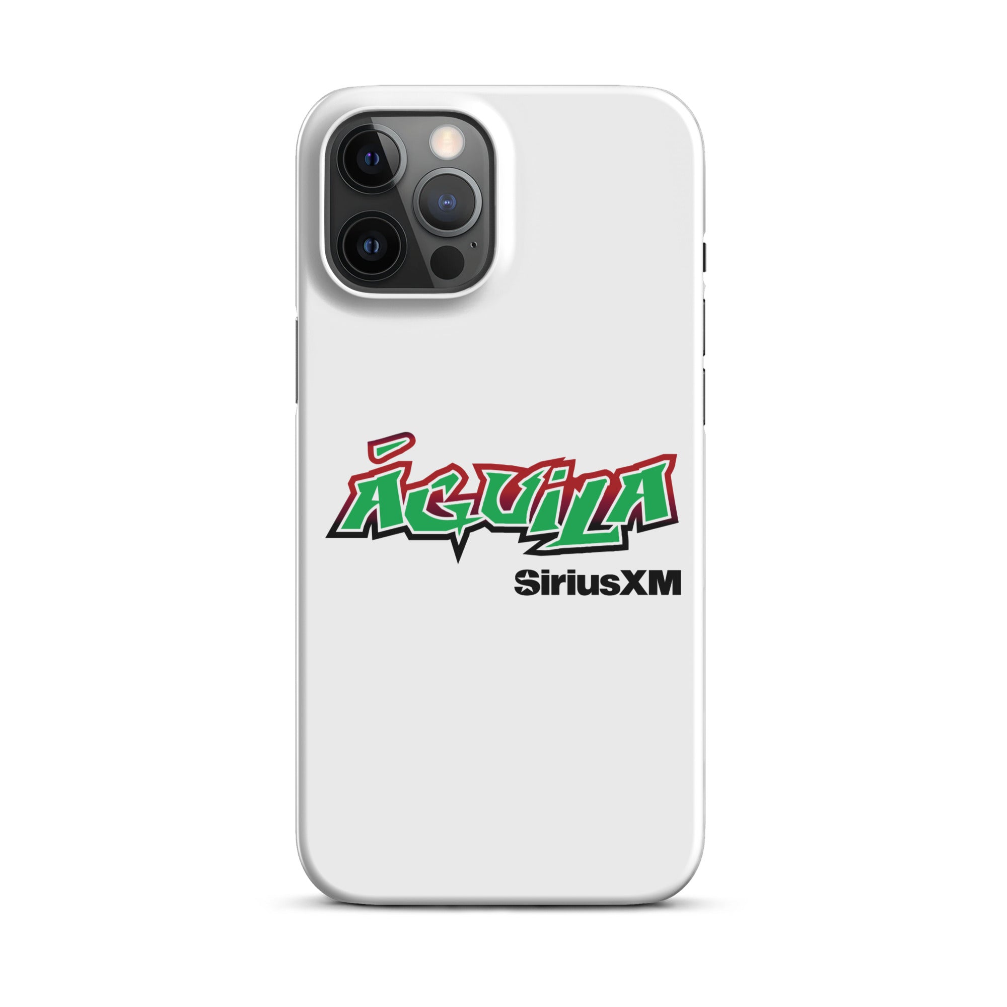 White phone case featuring the word 'Águila' in bold green and red letters, and 'SiriusXM' in black.