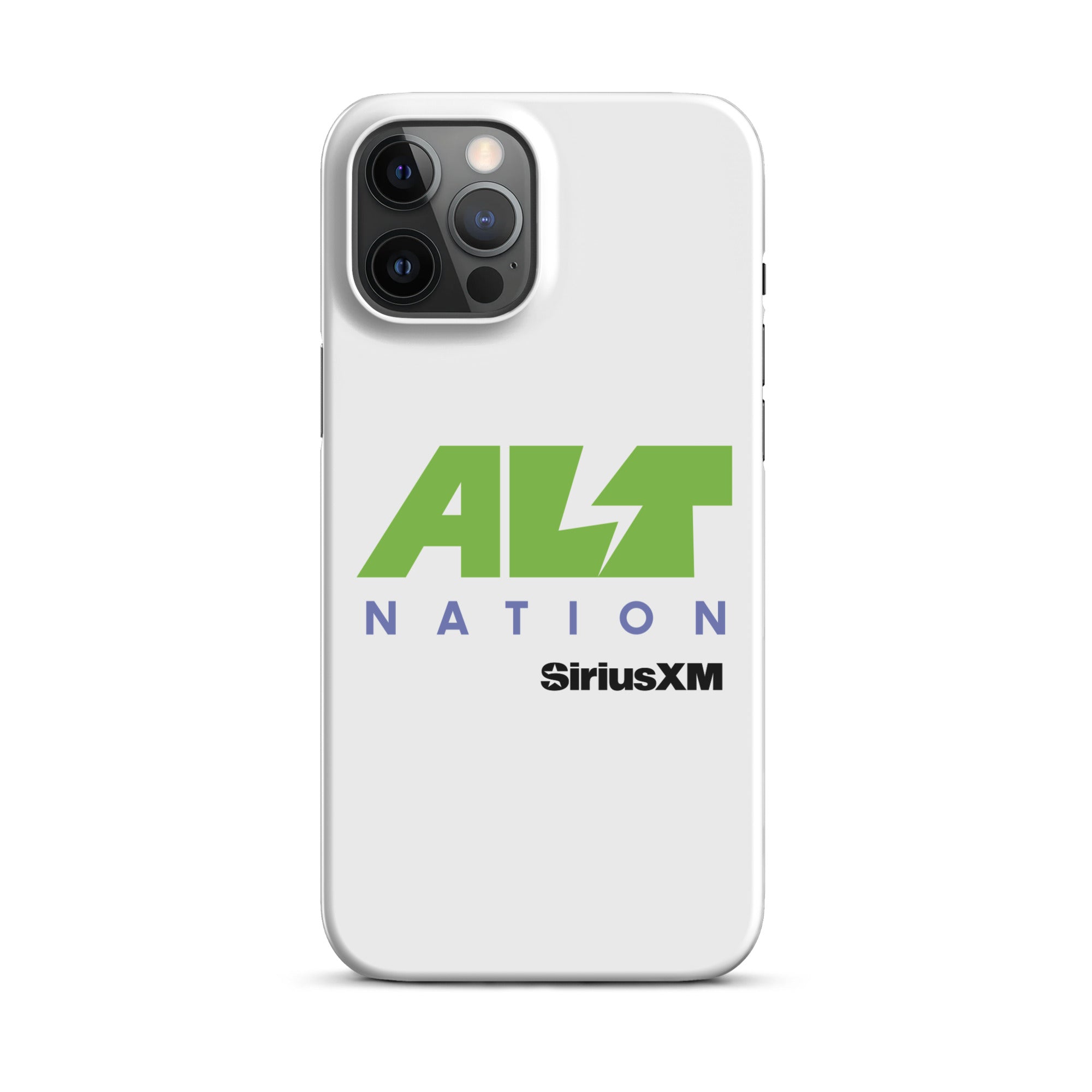 White phone case featuring the 'ALT NATION' logo in green and blue, alongside the 'SiriusXM' logo.