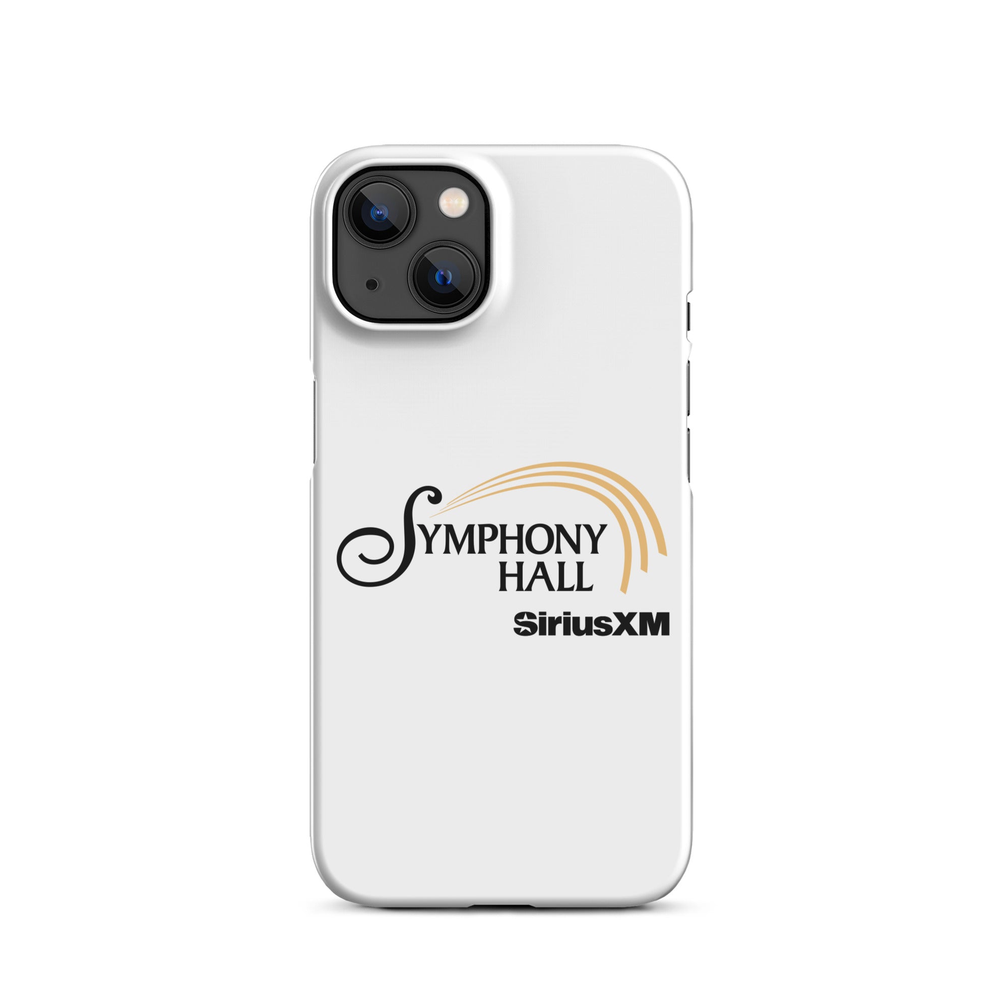 White phone case featuring 'Symphony Hall' logo and 'SiriusXM' branding.