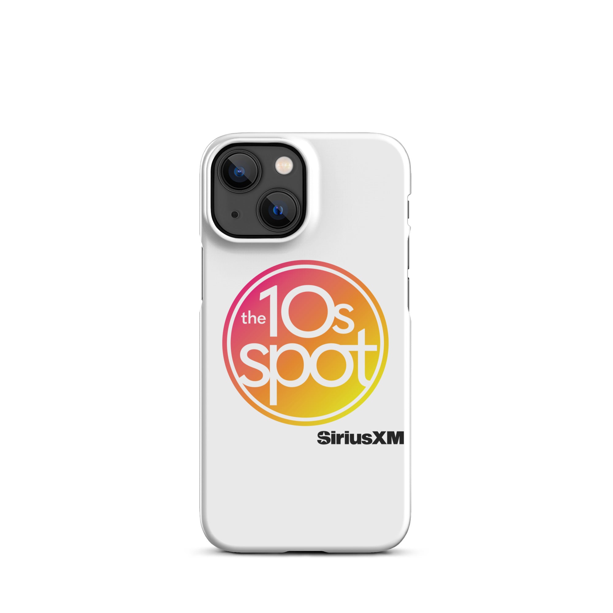 A white phone case featuring 'the 10s Spot' logo with vibrant colors and 'SiriusXM' branding.