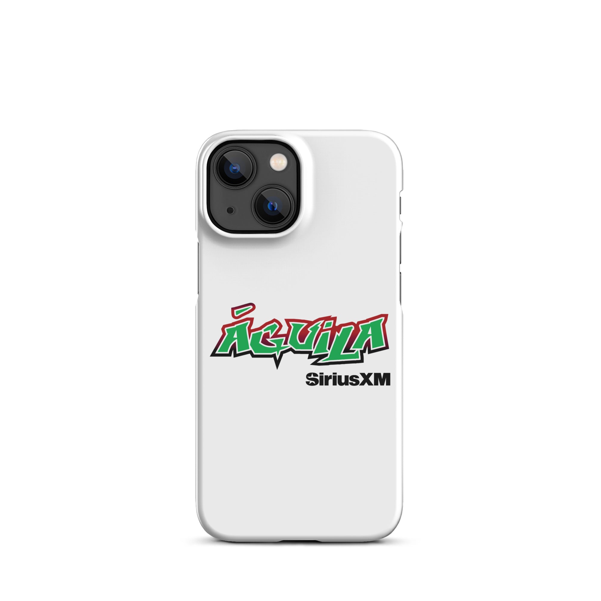 White phone case featuring the word 'Águila' in bold green and red letters, and 'SiriusXM' in black.