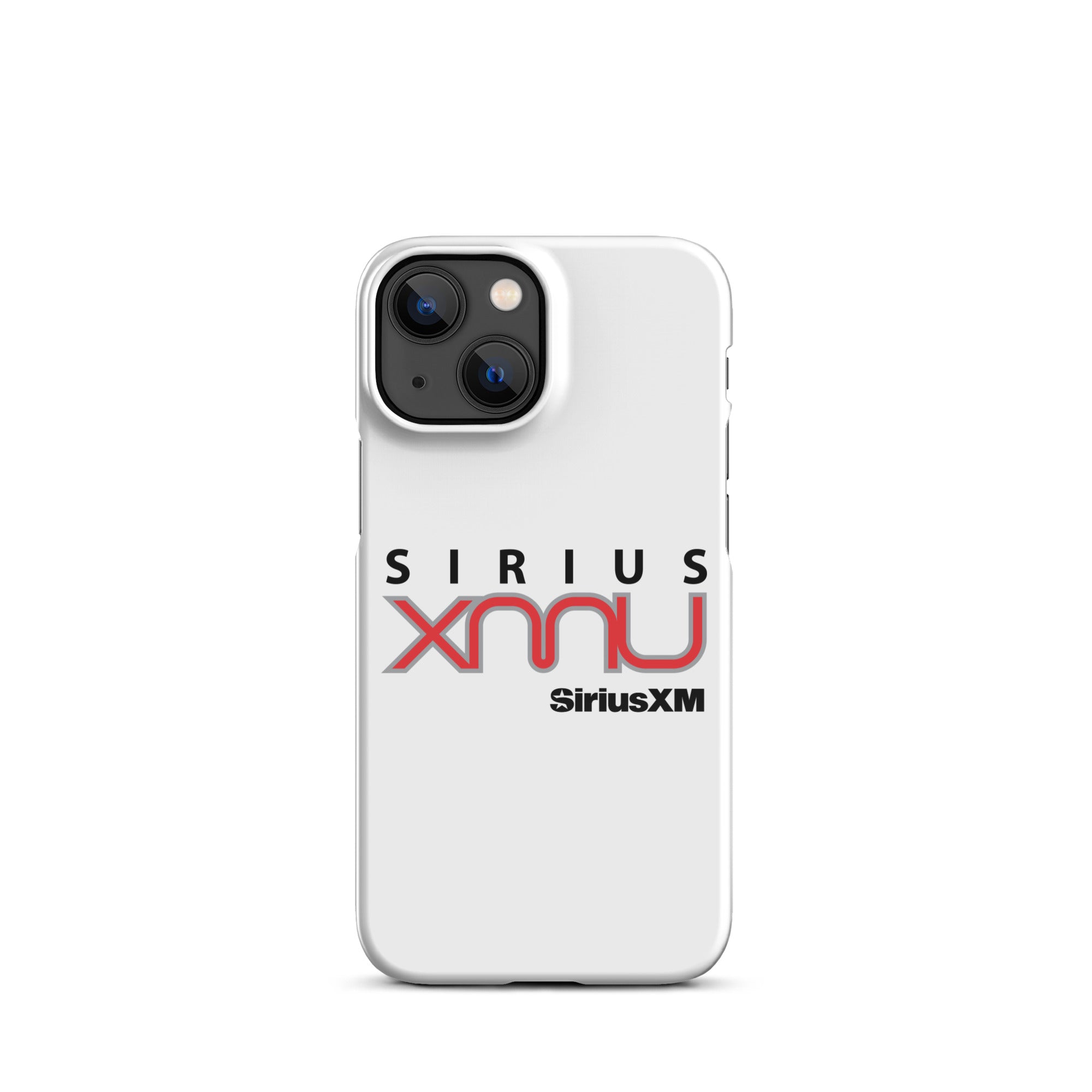 White phone case featuring the 'SiriusXM' logo with 'SIRIUS XMU' text in black and red.