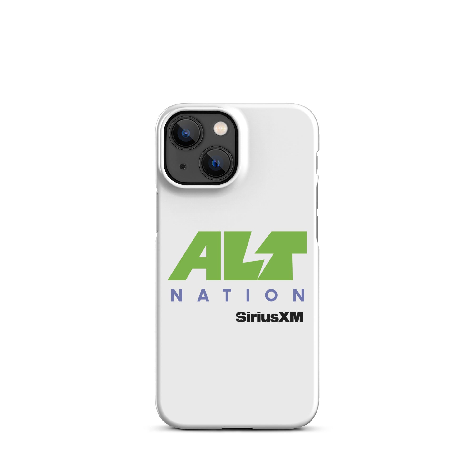 White phone case featuring the 'ALT NATION' logo in green and blue, alongside the 'SiriusXM' logo.