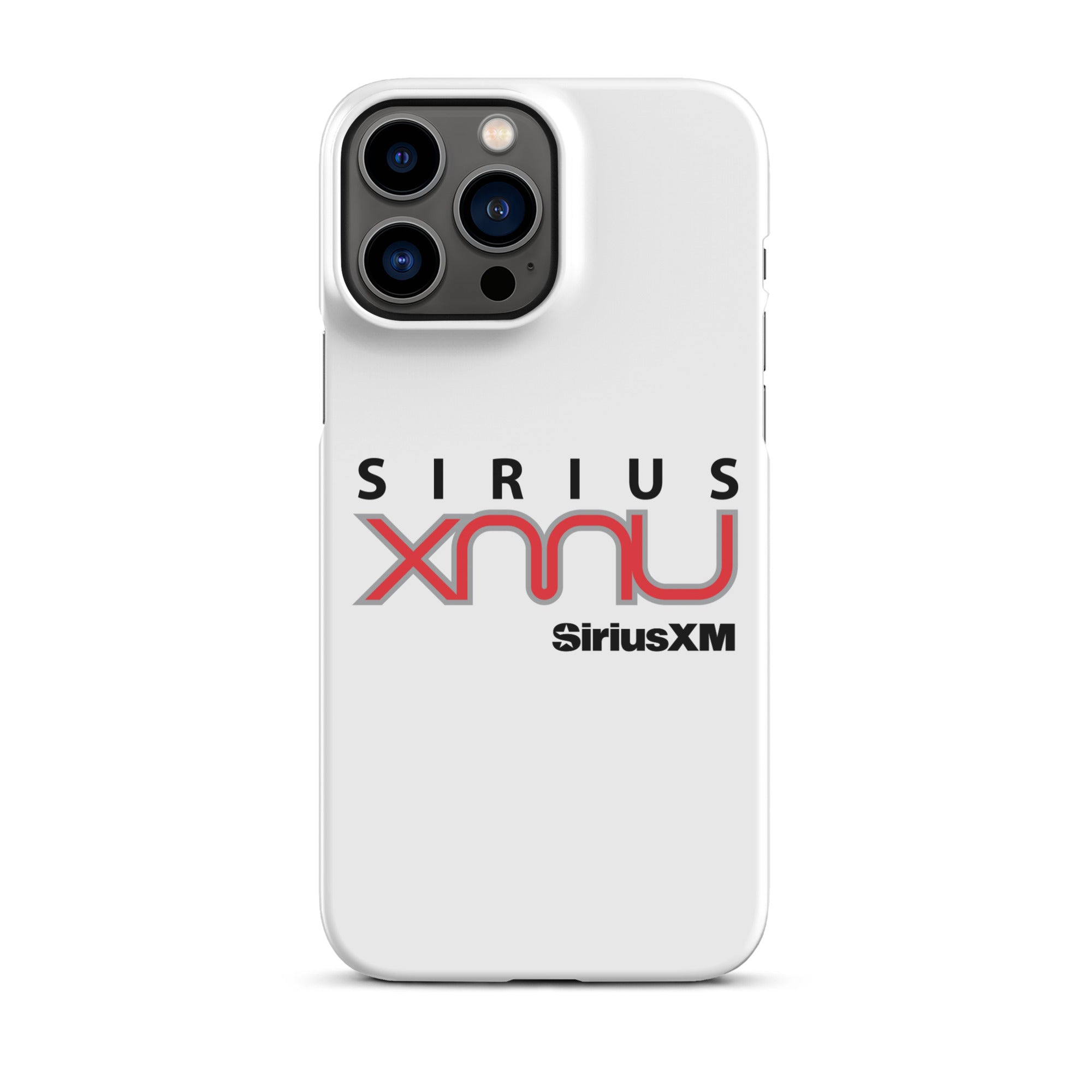 White phone case featuring the 'SiriusXM' logo with 'SIRIUS XMU' text in black and red.