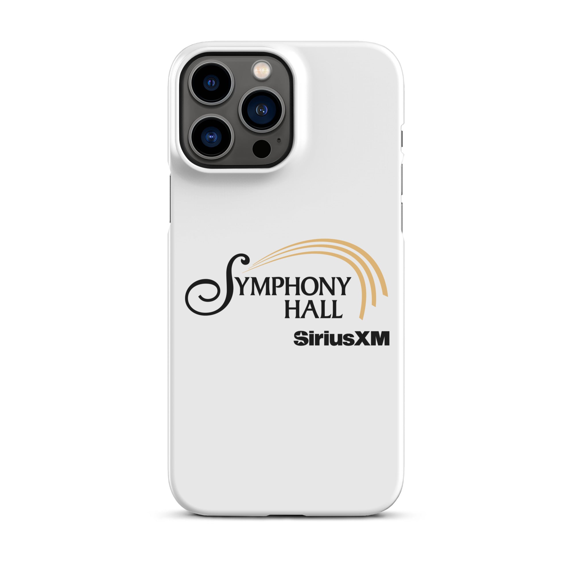 White phone case featuring 'Symphony Hall' logo and 'SiriusXM' branding.