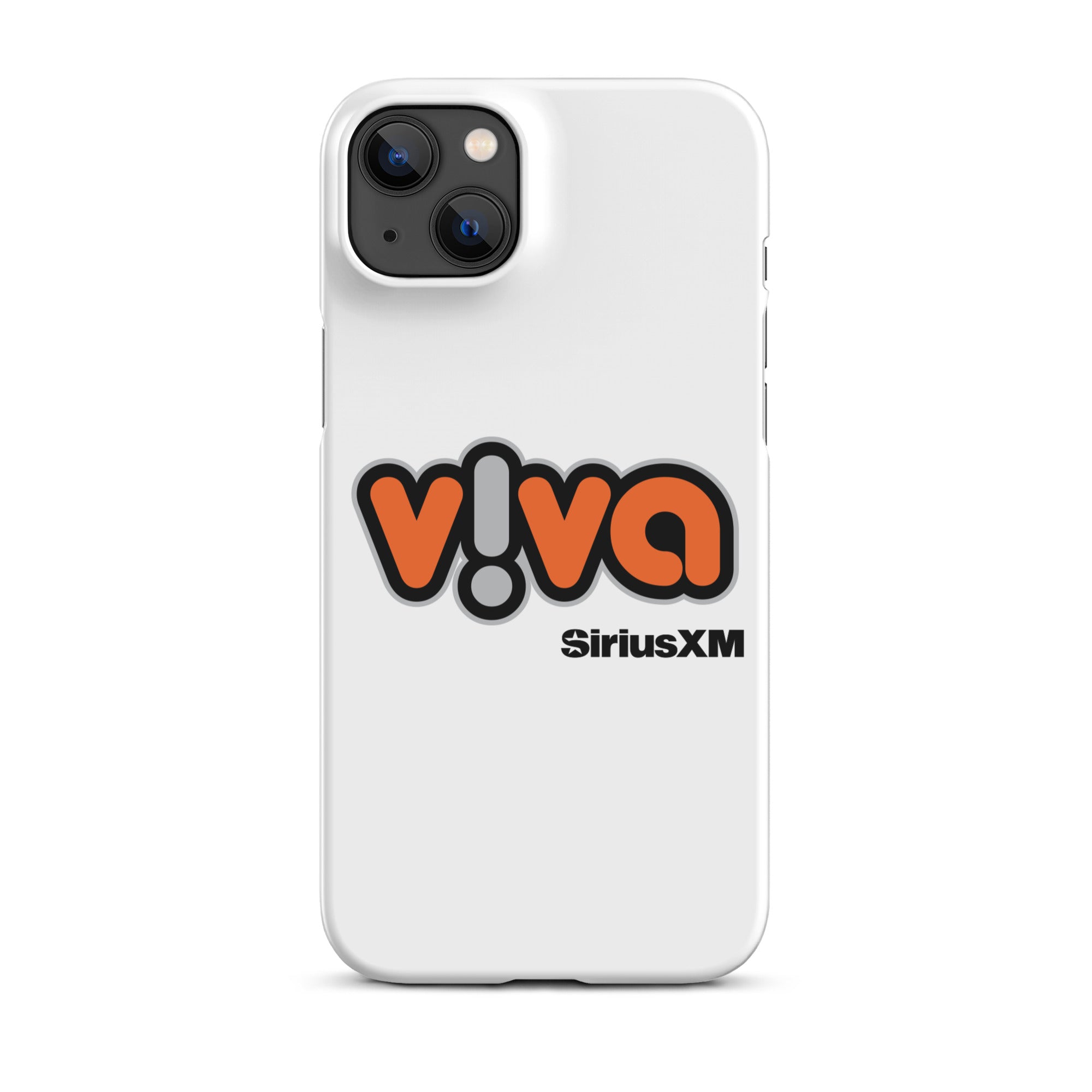 White phone case featuring the 'v!va' logo with 'SiriusXM' branding.