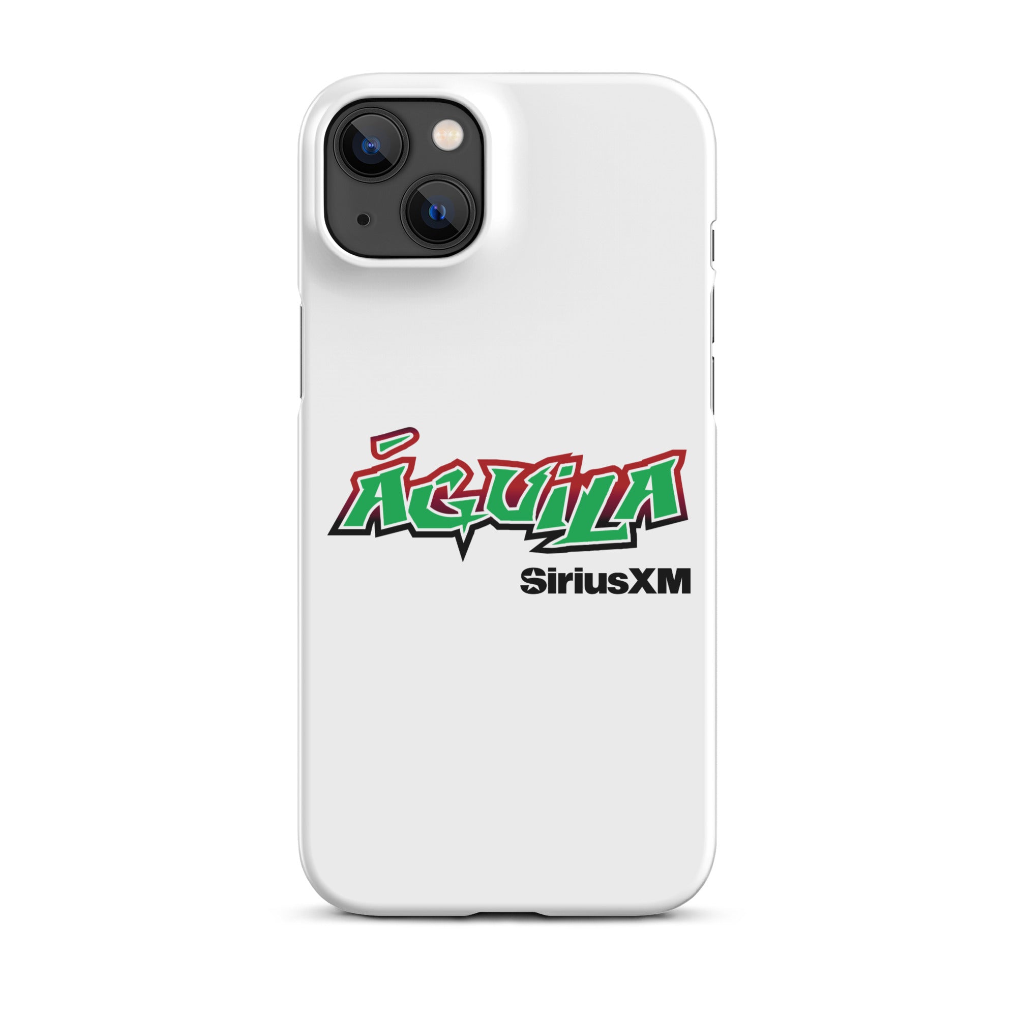 White phone case featuring the word 'Águila' in bold green and red letters, and 'SiriusXM' in black.