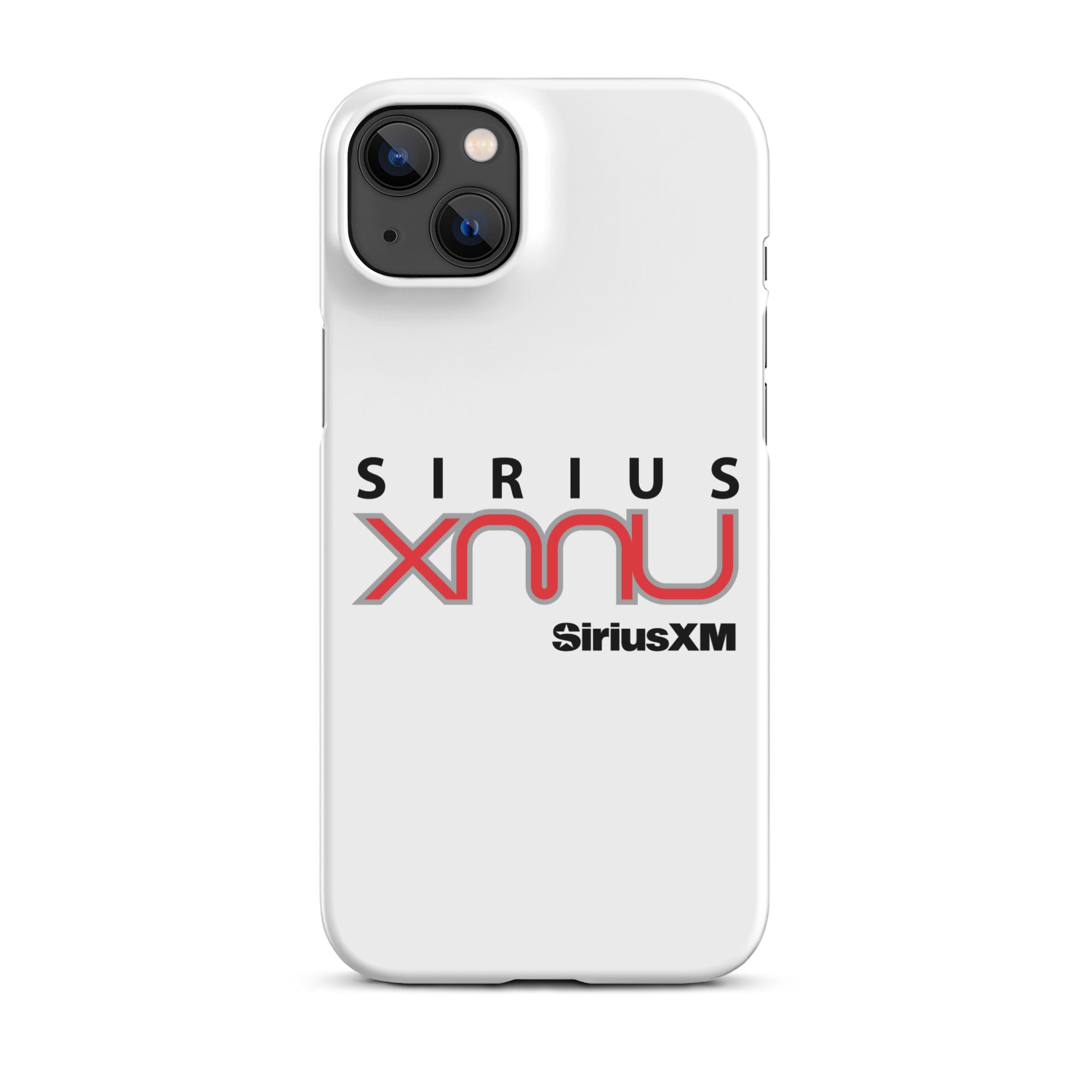 White phone case featuring the 'SiriusXM' logo with 'SIRIUS XMU' text in black and red.