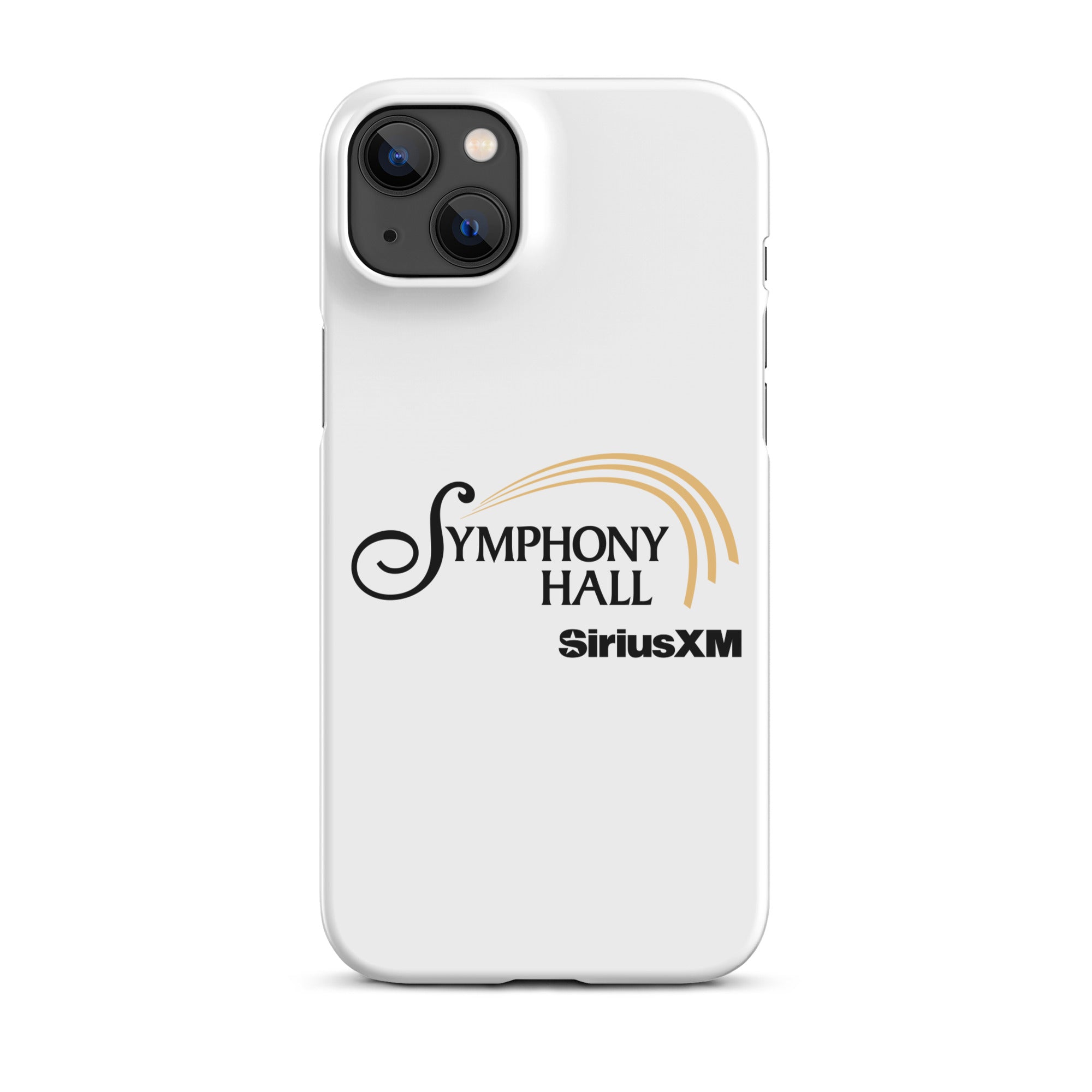 White phone case featuring 'Symphony Hall' logo and 'SiriusXM' branding.