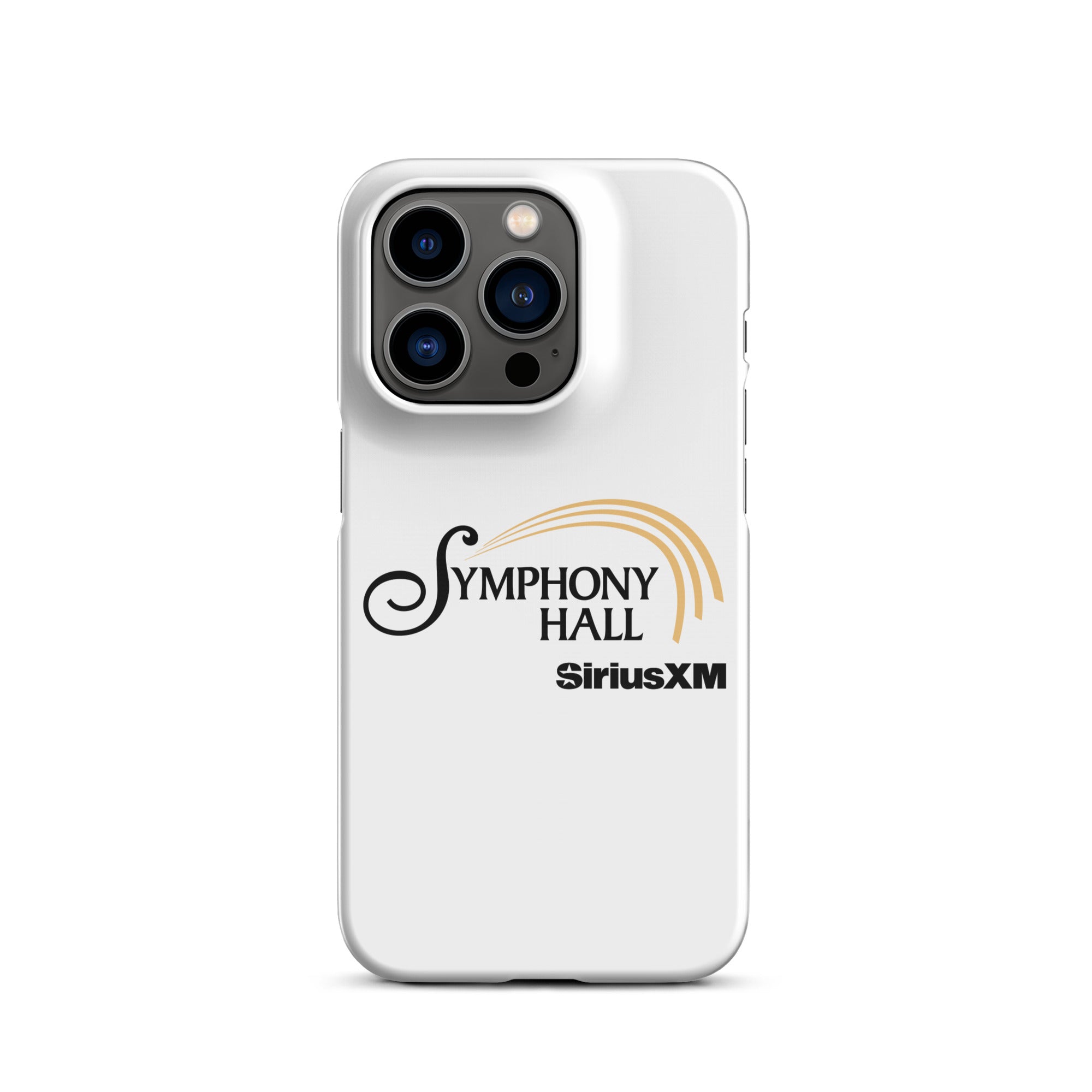 White phone case featuring 'Symphony Hall' logo and 'SiriusXM' branding.