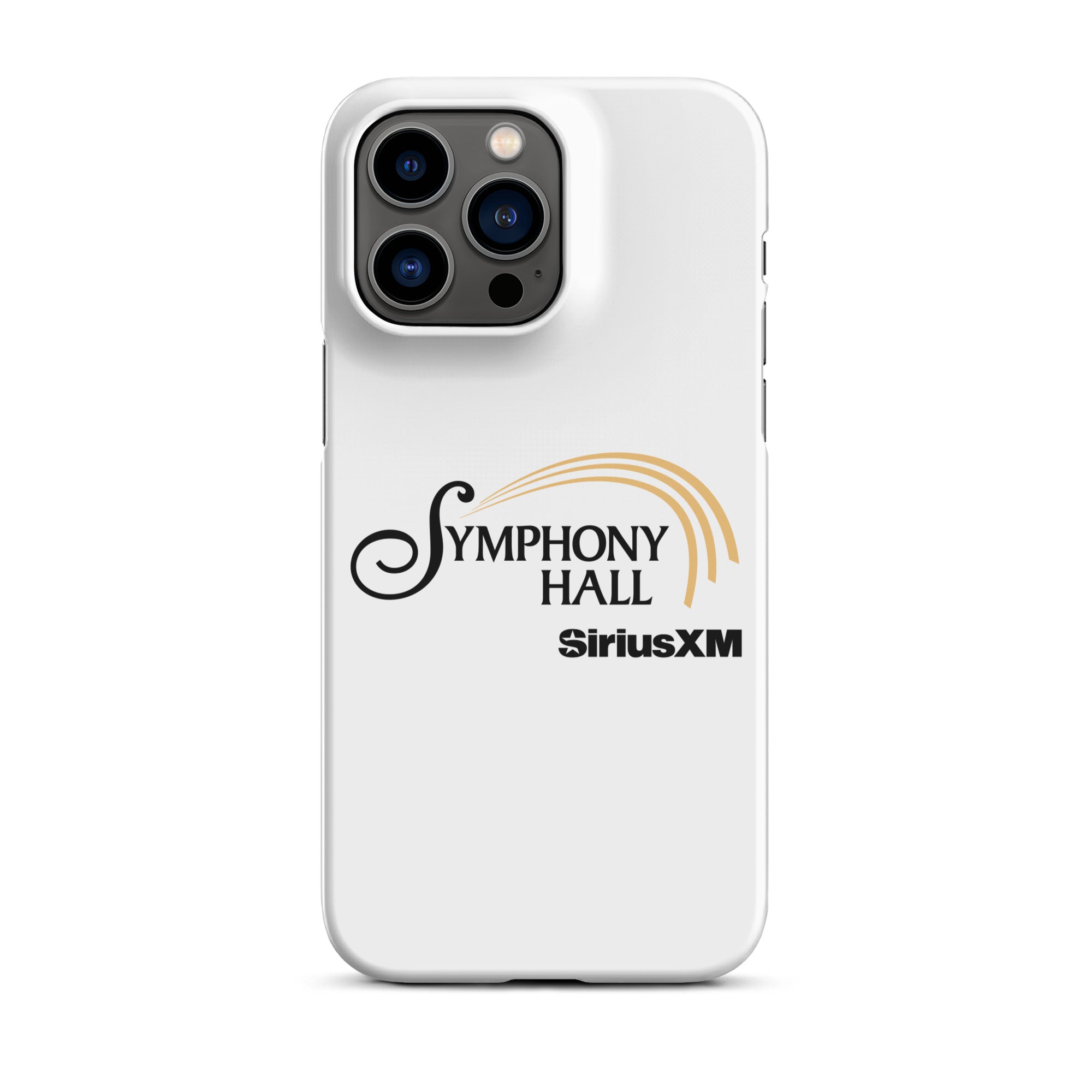 White phone case featuring 'Symphony Hall' logo and 'SiriusXM' branding.