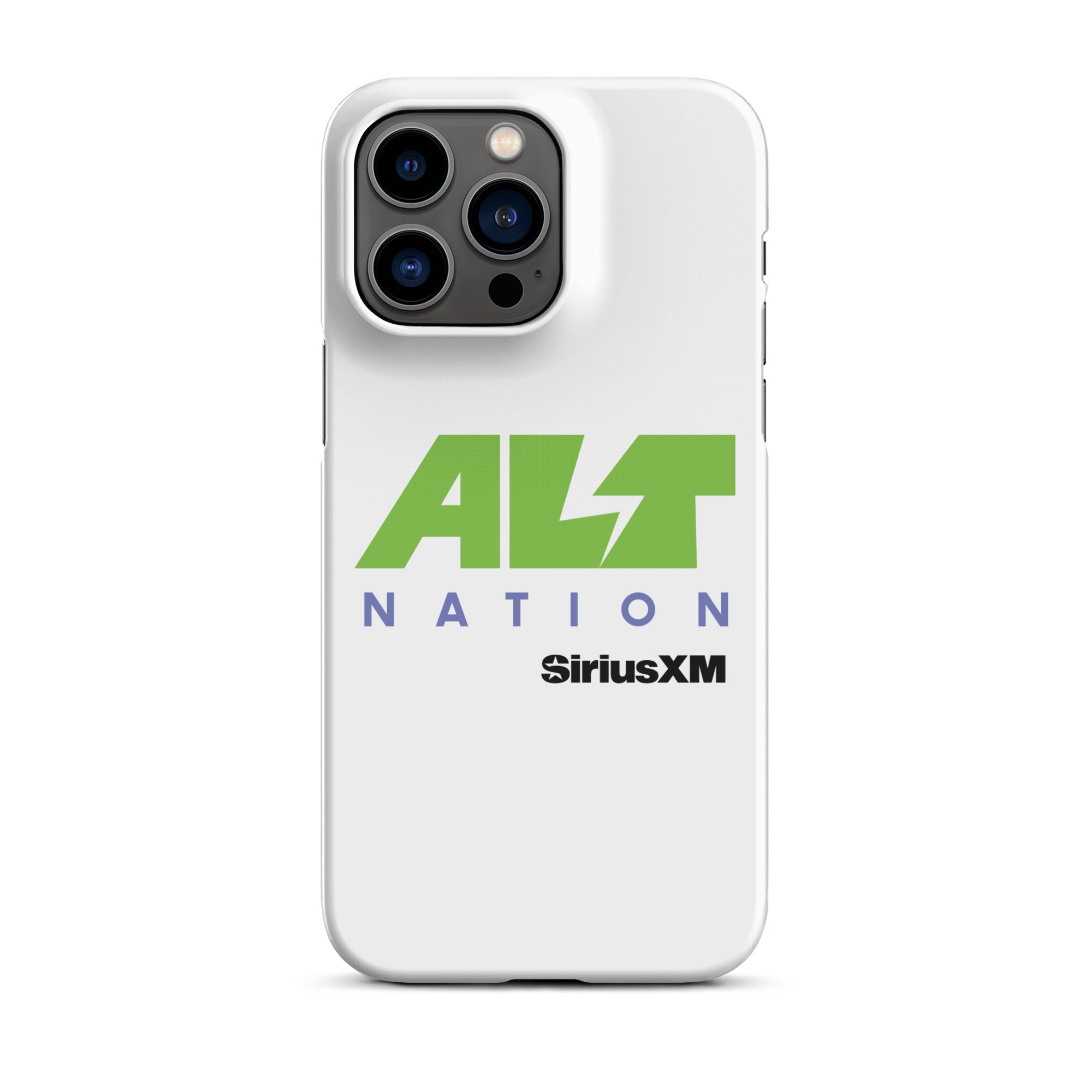 White phone case featuring the 'ALT NATION' logo in green and blue, alongside the 'SiriusXM' logo.